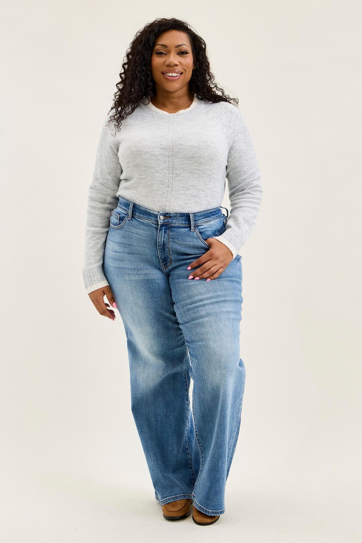 Judy Blue High Waist Vintage Wash Wide Leg Jeans