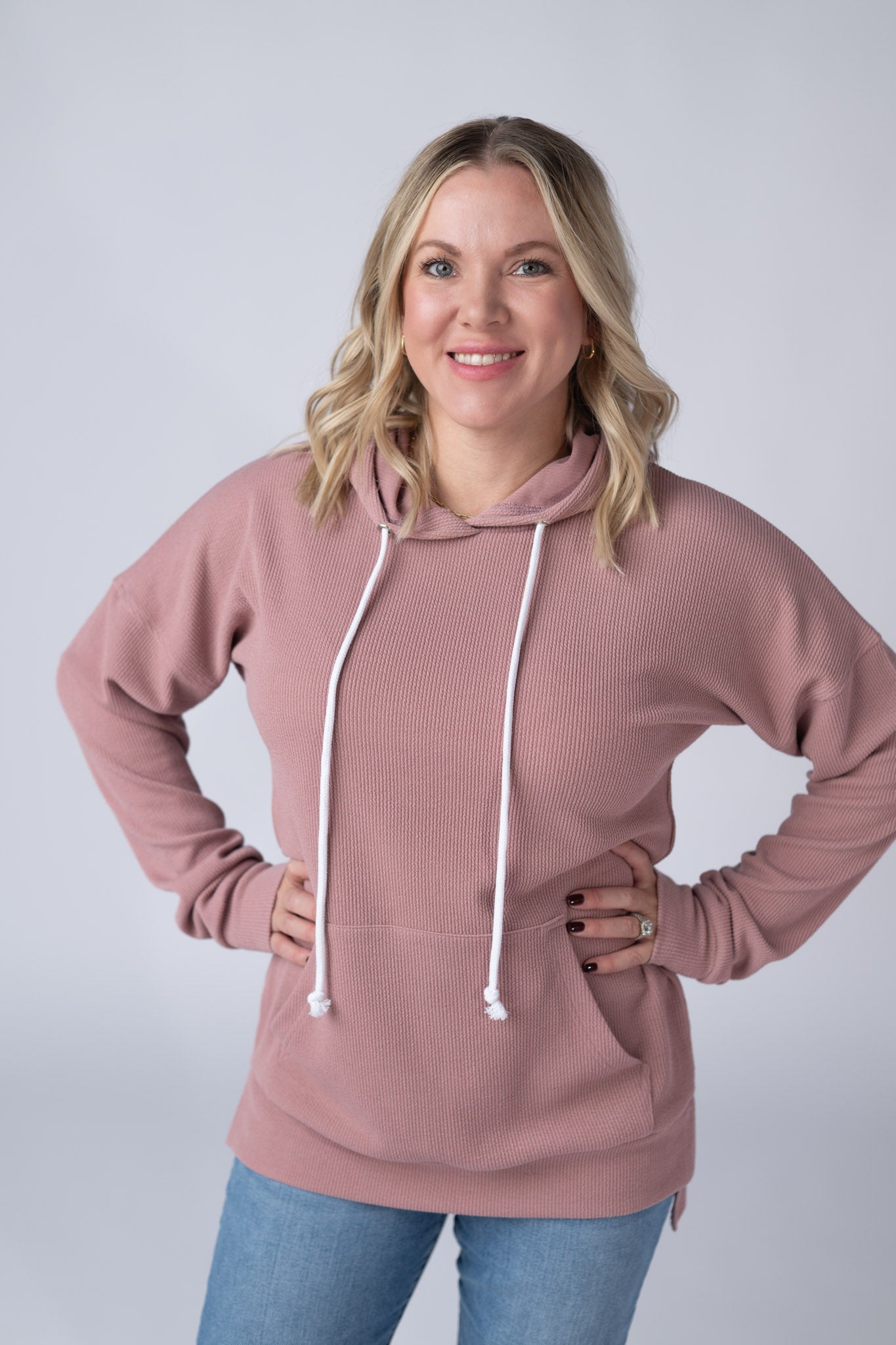 IN STOCK Kacey Ribbed Hoodie - Rose