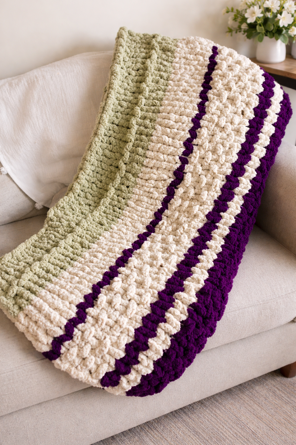 Amethyst Horizon Chunky Hand Knit Chenille Blanket – 48” x 56”