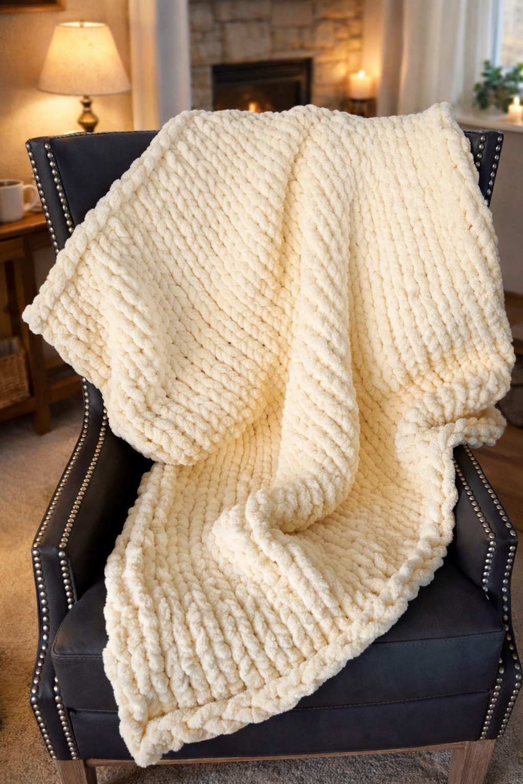 Vanilla Sands Chunky Knit Throw Blanket – 46x50”