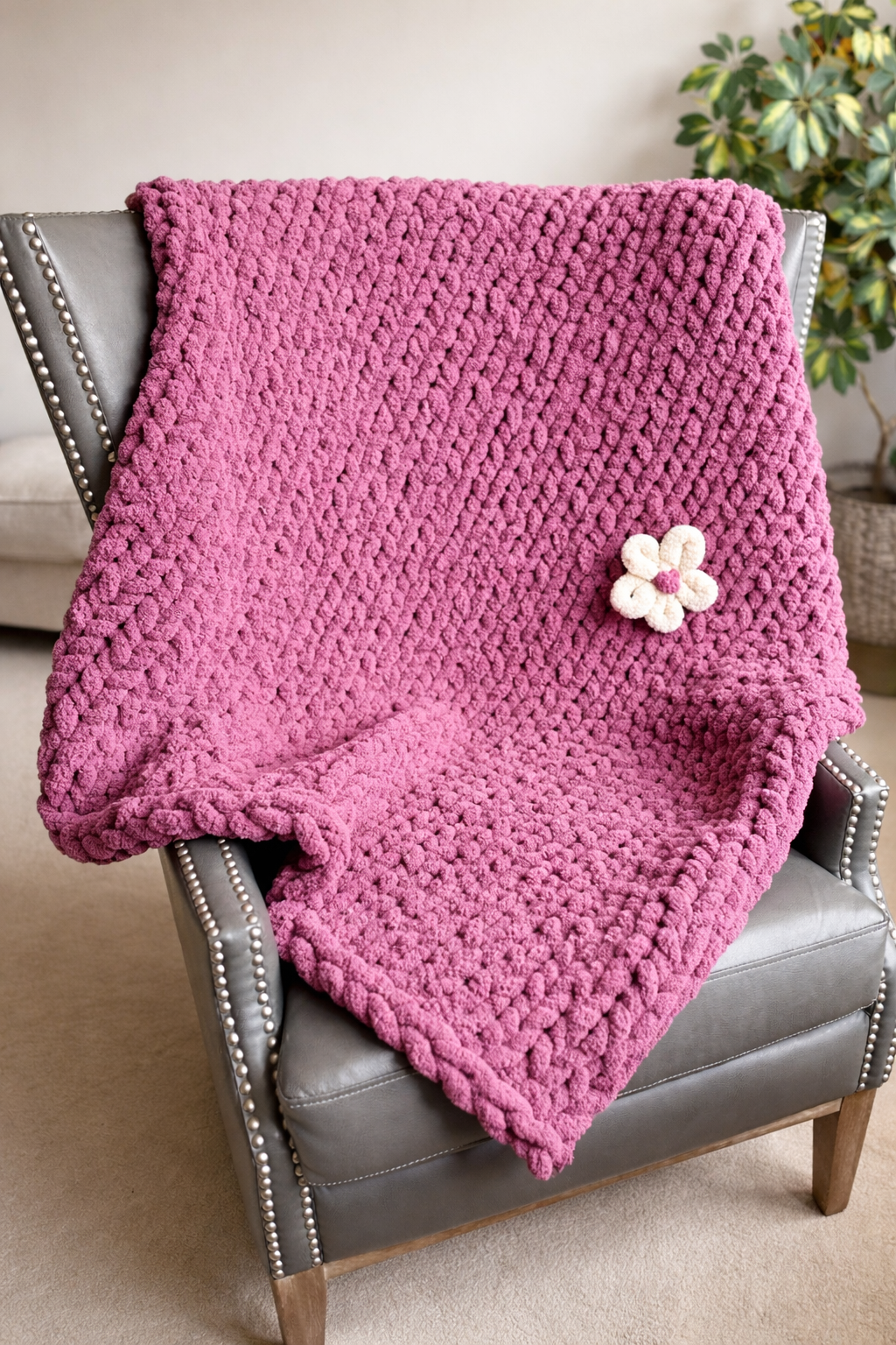 Tulum Bloom Chunky Knit Throw Blanket – 46x48”