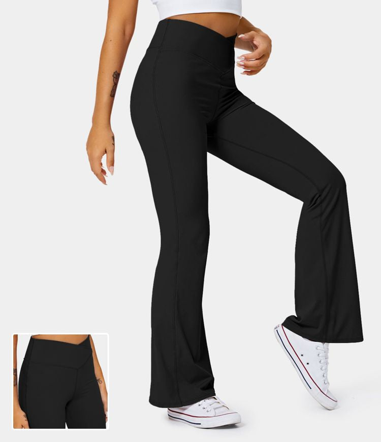 Women's Crossover High Waisted Back Pocket Plus Size Super Flare Leggings -  Halara