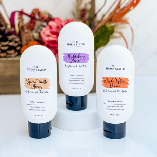 Experience the luxurious Autumn Vibes Body Creme, crafted with enchanting scents like Apple Toffee Dreams and Huckleberry Harvest. Perfect for pampering during the cozy fall season.