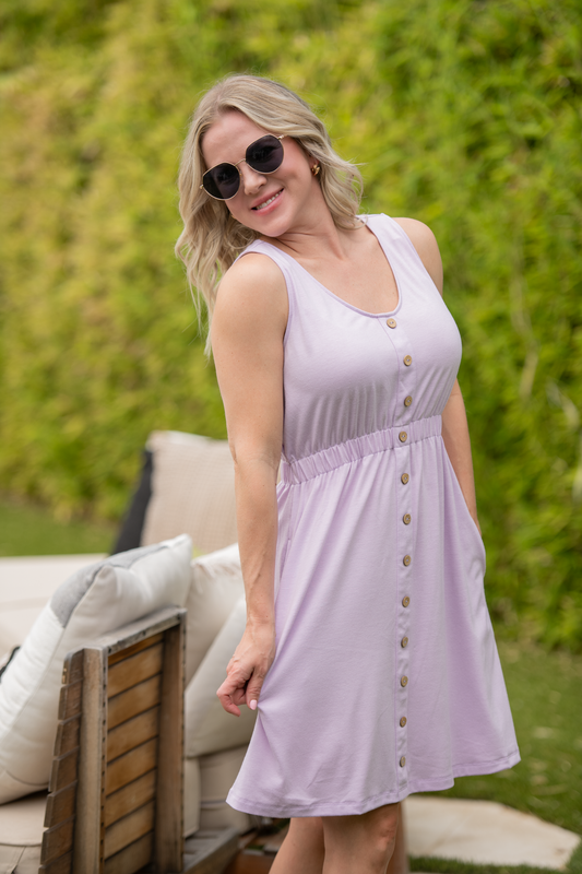 IN STOCK Beverly Button Dress - Lavender