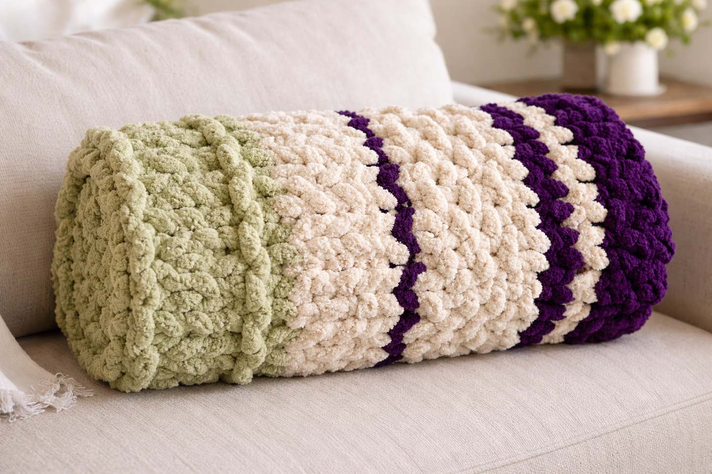 Amethyst Horizon Chunky Hand Knit Chenille Blanket – 48” x 56”