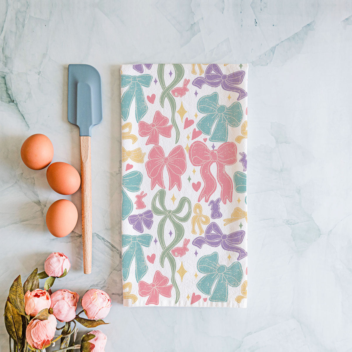 farmhouse spring bow hand towel
easter hostess gift kitchen towel
spring home decor towel with ribbons
colorful easter bunny towel design
holiday kitchen towel for spring 2026
100 percent cotton flour sack towel
soft absorbent kitchen towel 180gsm
flour sack cotton dish towel with hang loop