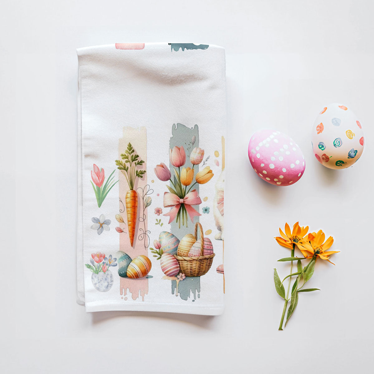 Spring tulip watercolor kitchen towel Easter bunny
Daisy floral watercolor towel spring bunny eggs
Pink rain boots Easter kitchen towel watercolor art
Carrot bunny watercolor towel spring floral design
