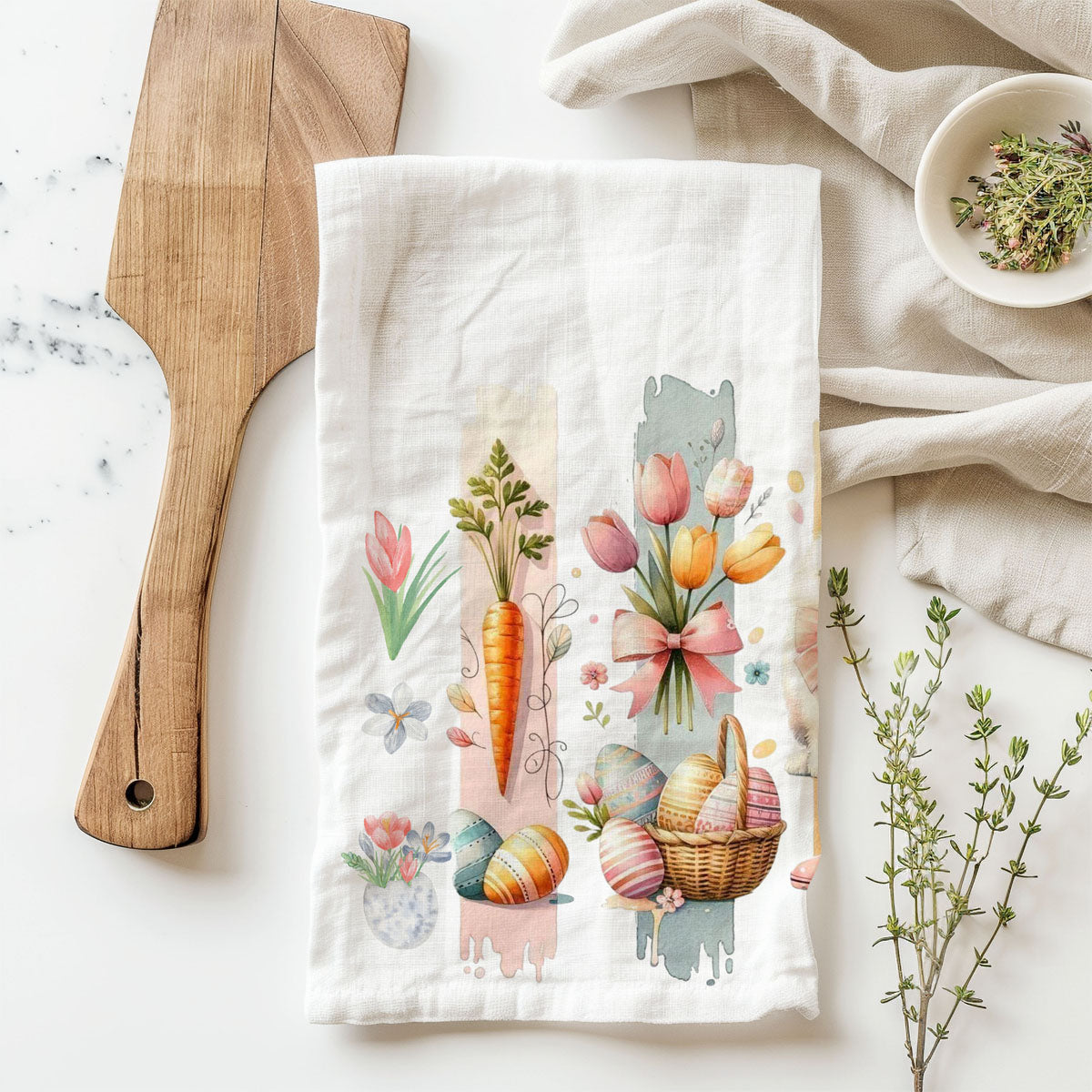 Soft absorbent watercolor kitchen towel spring bunny
Decorative watercolor art towel Easter bunny display
Functional watercolor kitchen towel spring bunny eggs
Artist designed Easter towel watercolor bunny floral