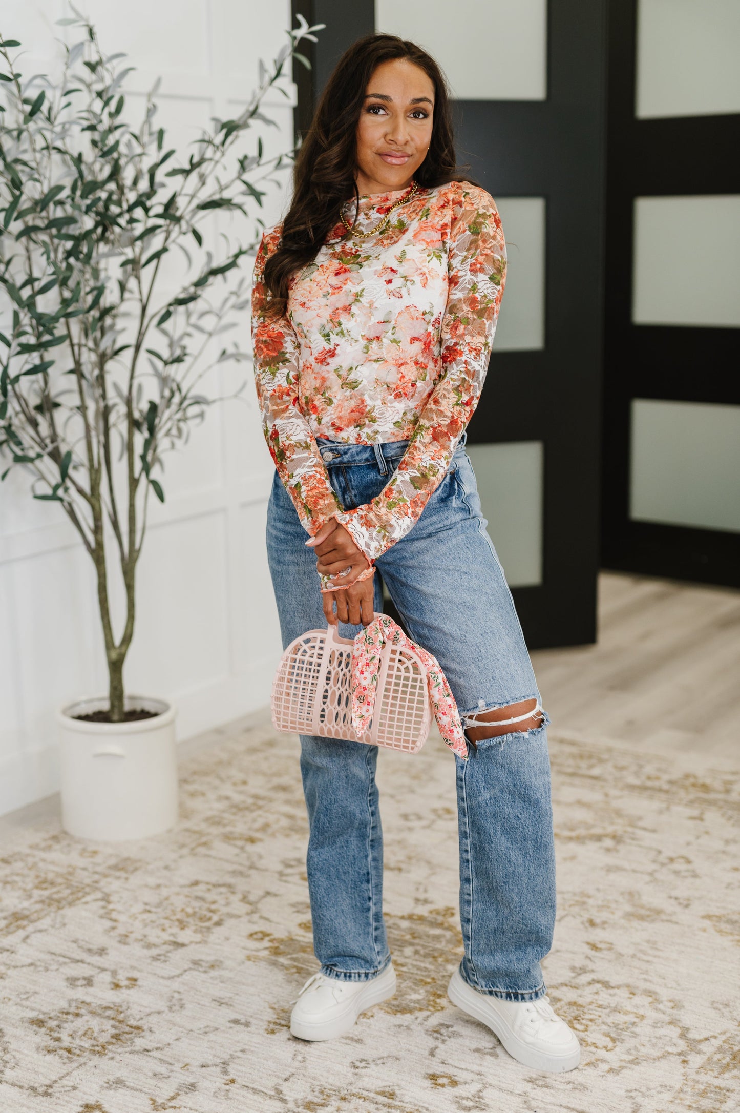 Barely Behaving Floral Print Layering Top in Coral