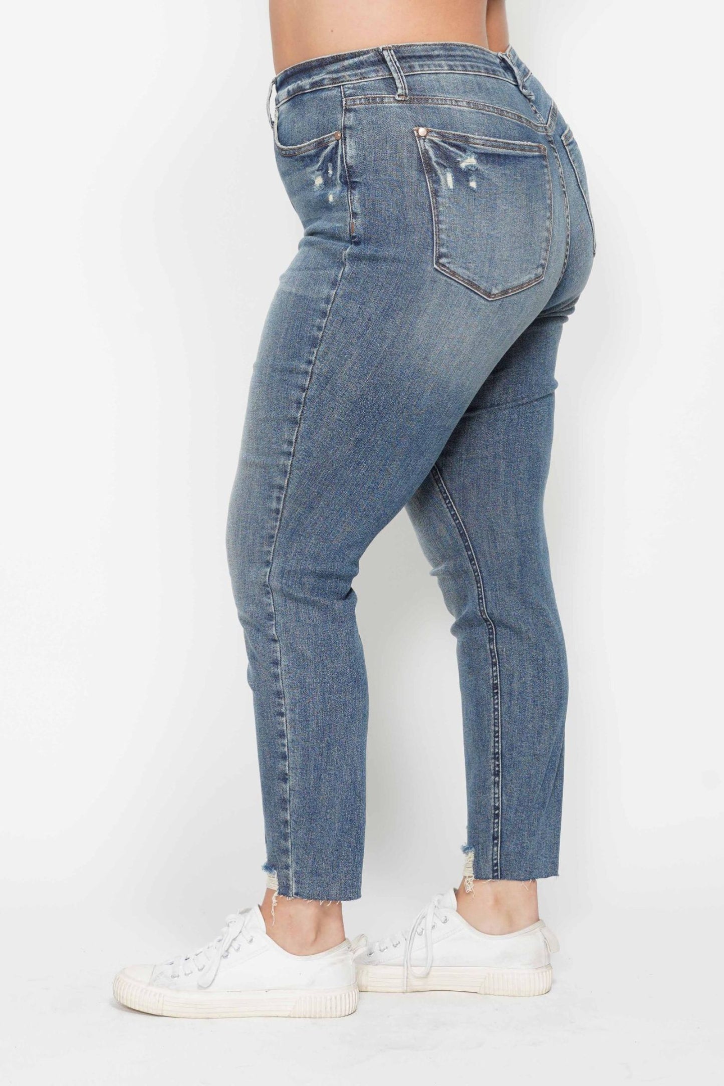 Judy Blue High Waist Tummy Control Vintage Wash Destroyed Hem Skinny Jeans