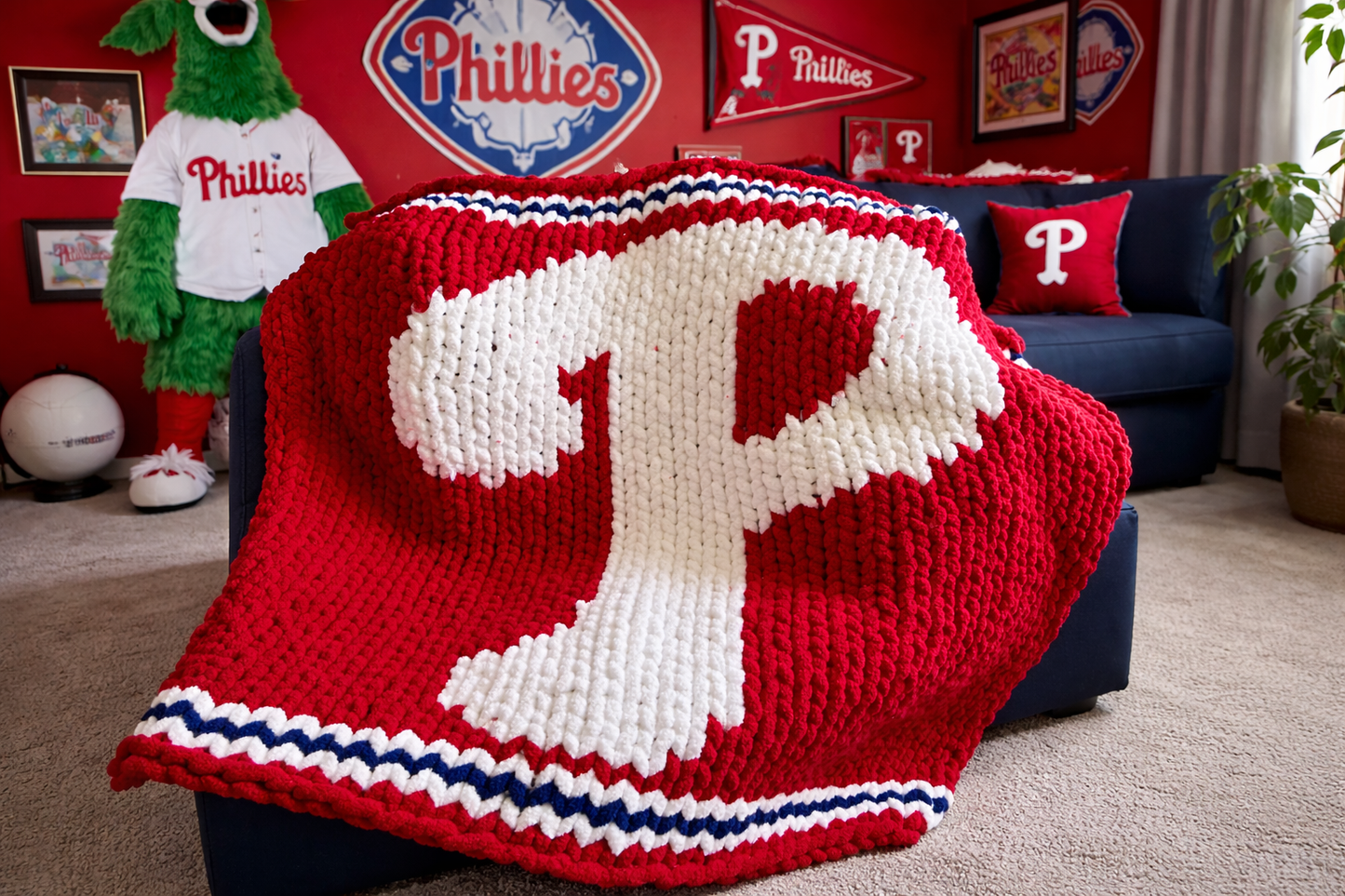 Philadelphia Baseball Inspired Chunky Knit Blanket
