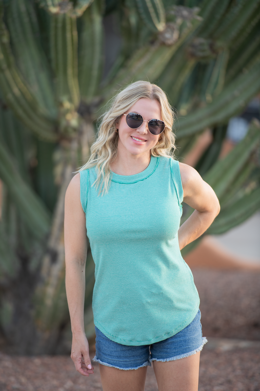 IN STOCK Morgan Micro Striped Tank - Jade