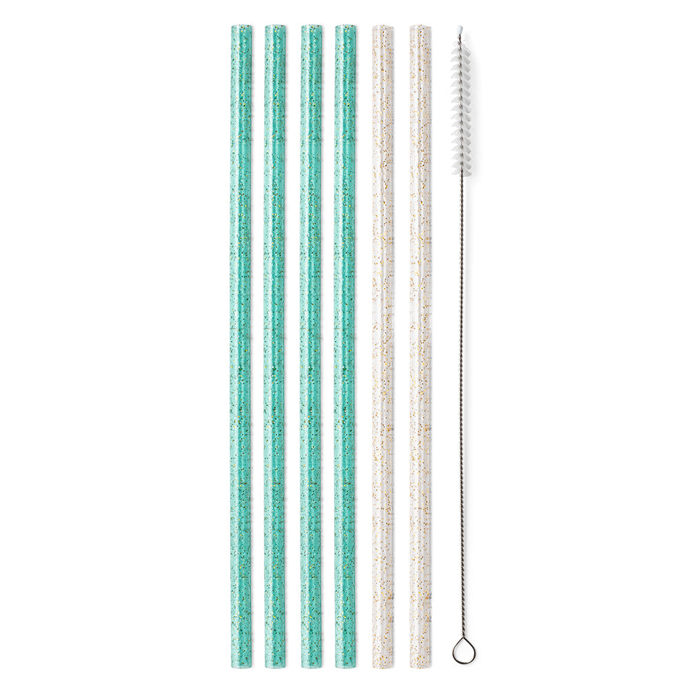 Swig Life Glitter Clear & Aqua Reusable Straw Set