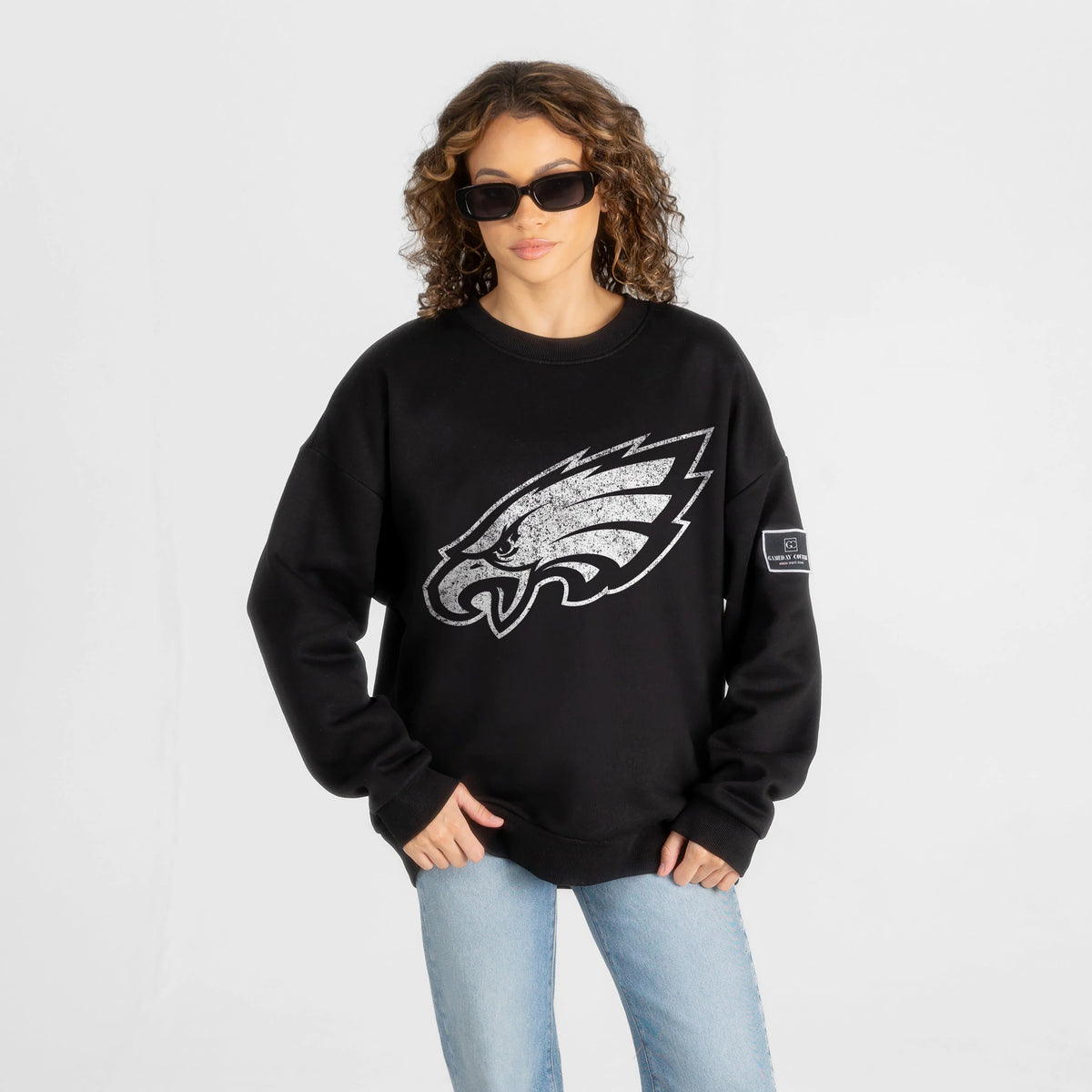 Philadelphia Eagles Bold Move Black Label Premium Fleece Drop Shoulder Crewneck