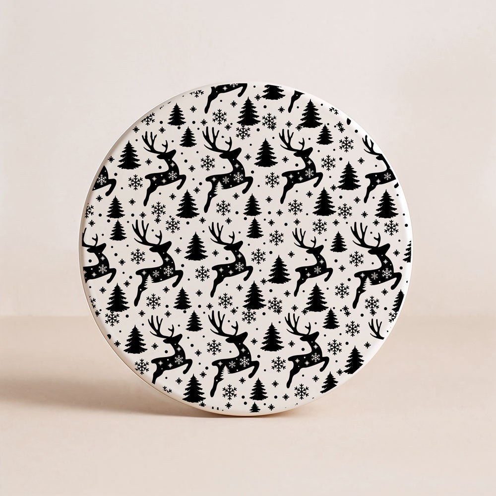 Reindeer Christmas ceramic coaster
Holiday deer print drink coaster
Woodland Christmas decor coaster
Rustic reindeer holiday decorations
Black and white Christmas coaster
Christmas deer lover gift idea
Farmhouse reindeer Christmas decor
Winter woodland animal coaster