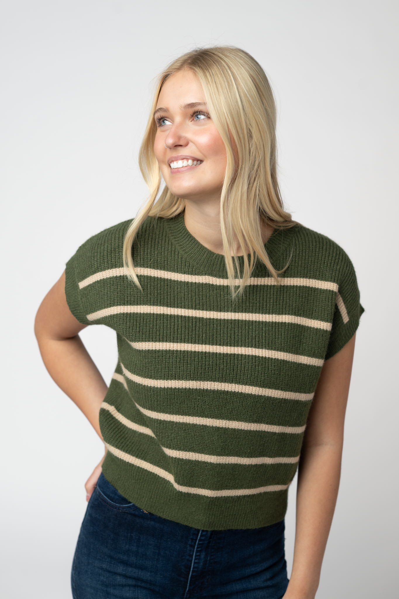 IN STOCK Striped Sweater Top - Olive and Tan