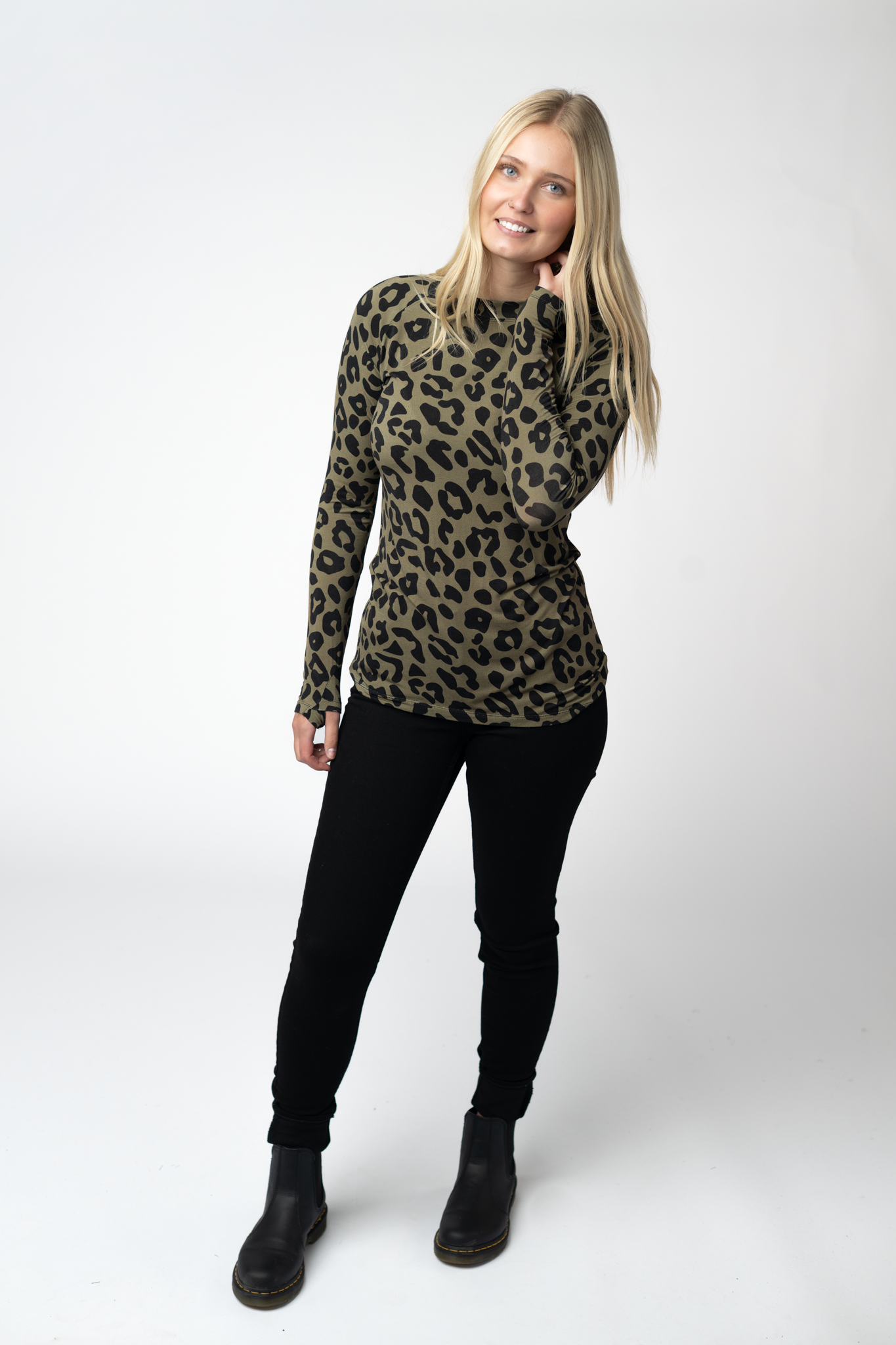 IN STOCK Blair Long Sleeve Top - Olive Animal Print