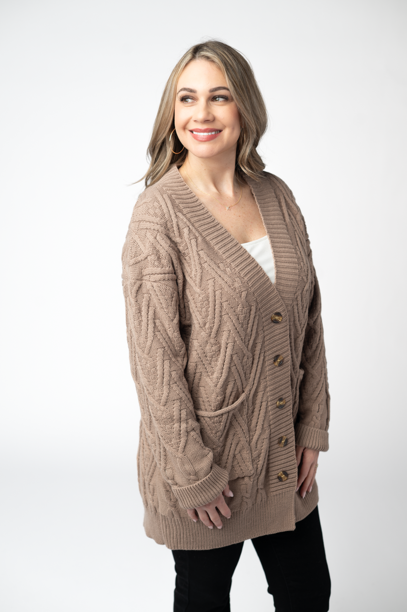 IN STOCK Brooks Button Sweater Cardigan - Mocha