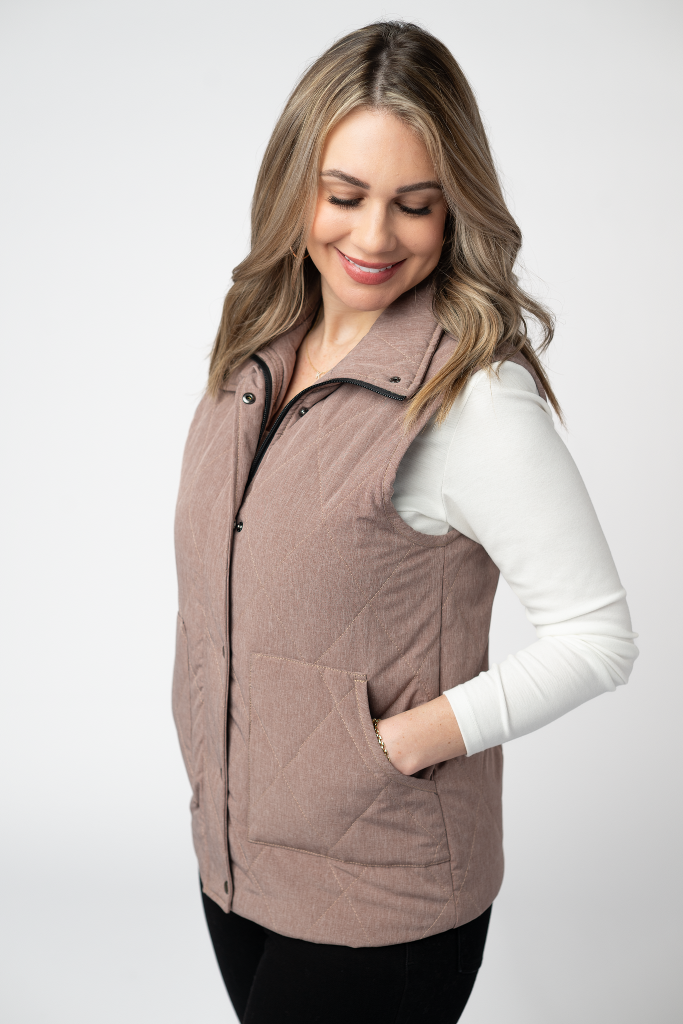 IN STOCK Remy Zip Up Vest - Chestnut
