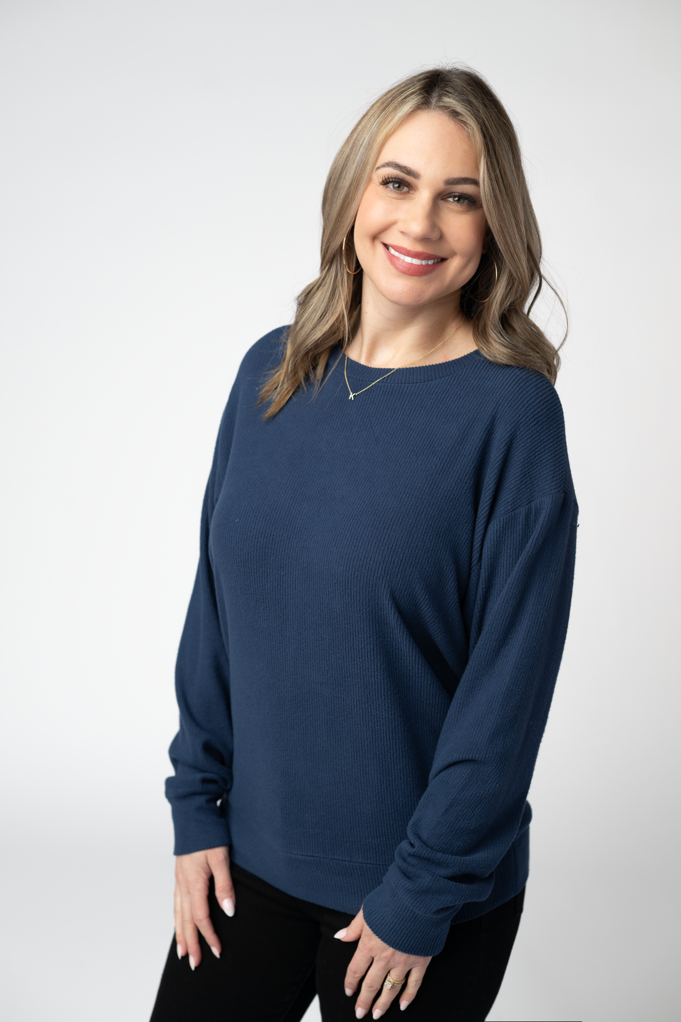 IN STOCK Corrine Ribbed Pullover Top - Navy