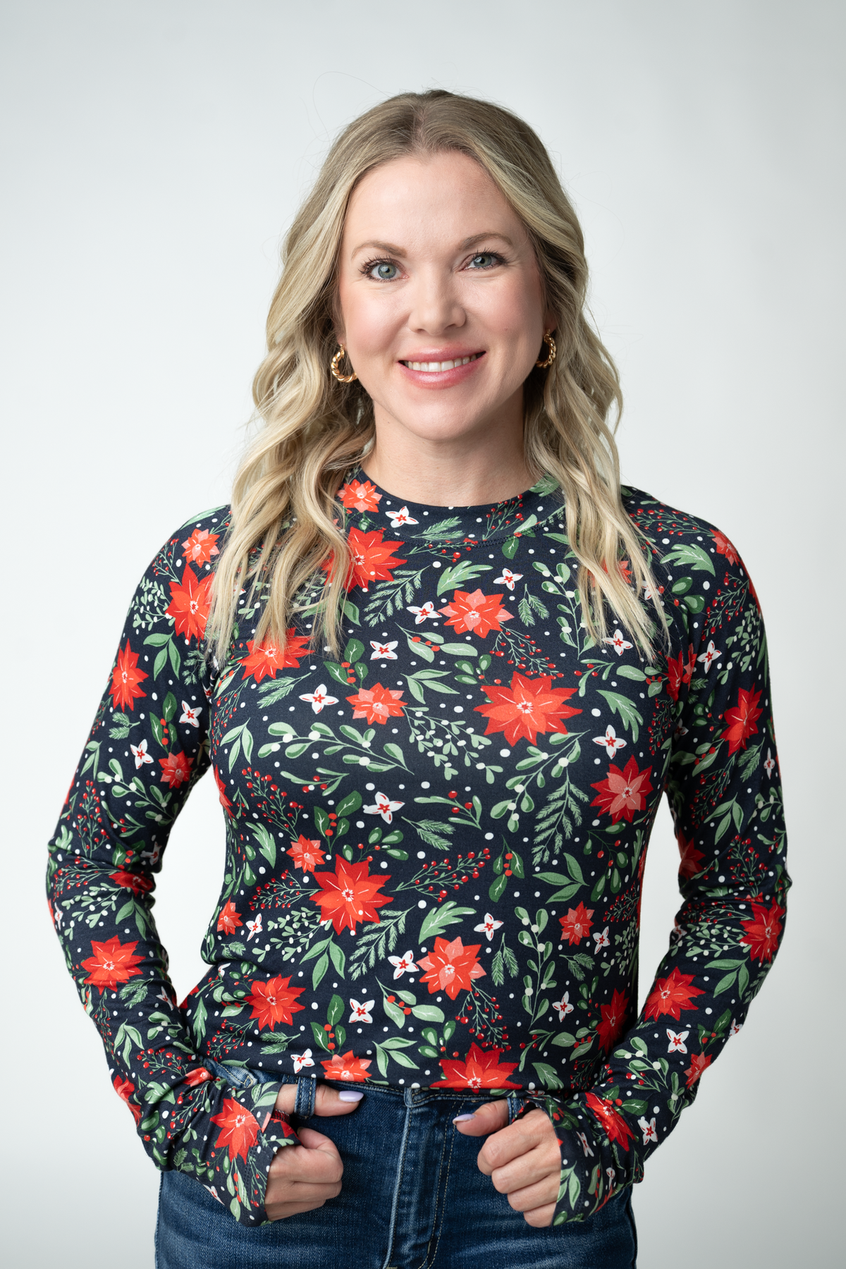 IN STOCK Blair Long Sleeve Top - Poinsettia Nights
