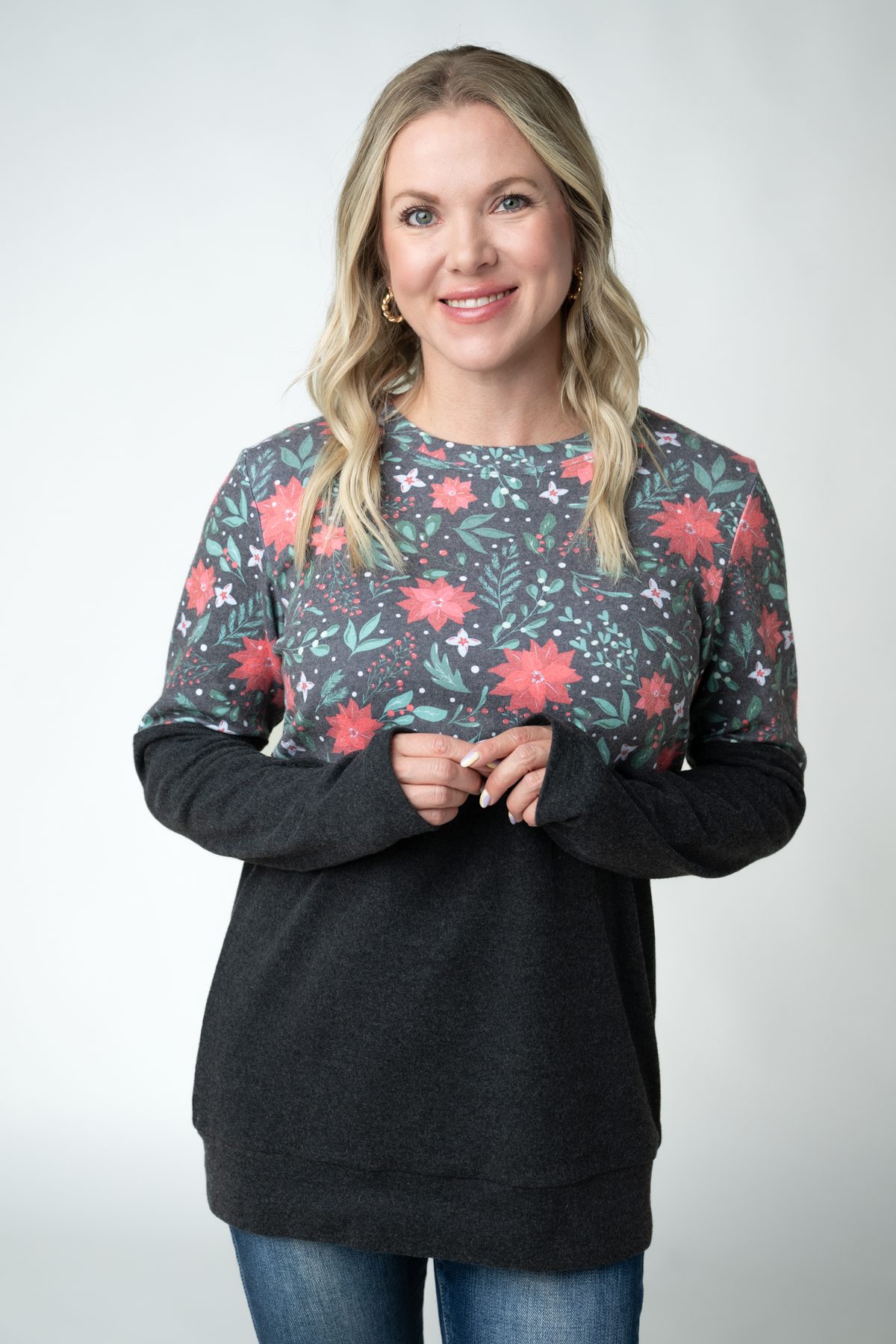 IN STOCK Natalie Pullover - Poinsettia Nights