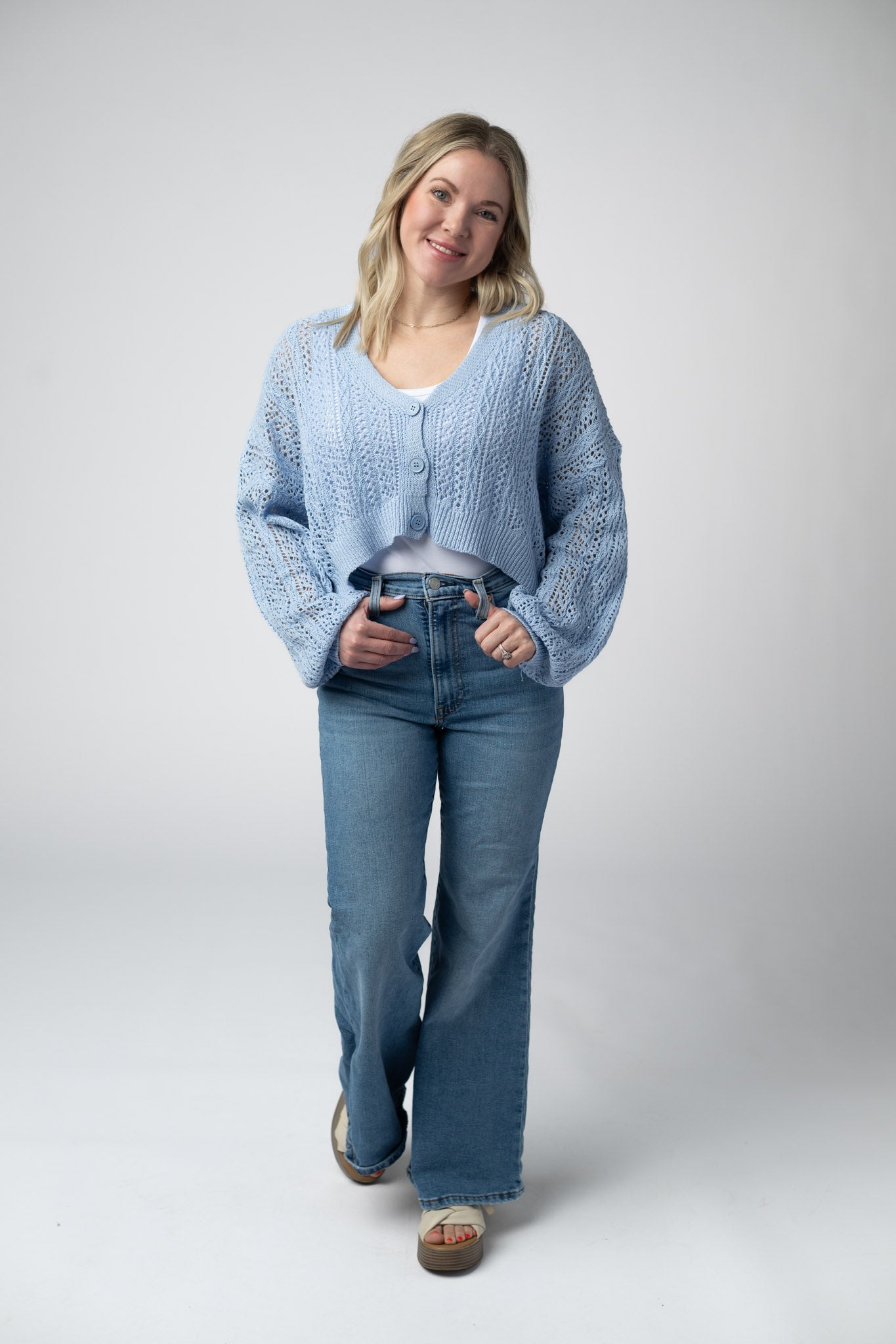 IN STOCK Callie Cropped Cardigan - Sky Blue