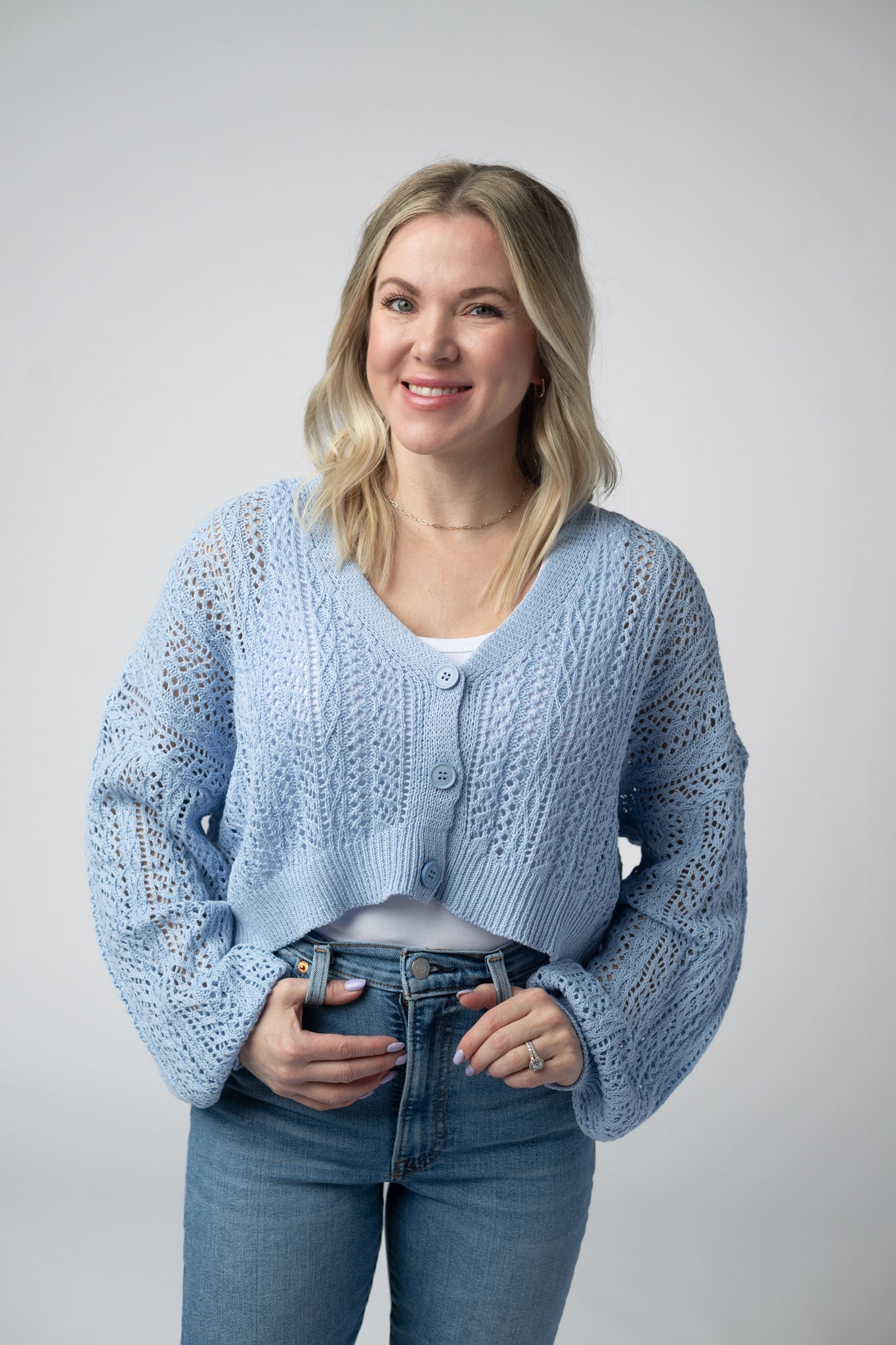 IN STOCK Callie Cropped Cardigan - Sky Blue