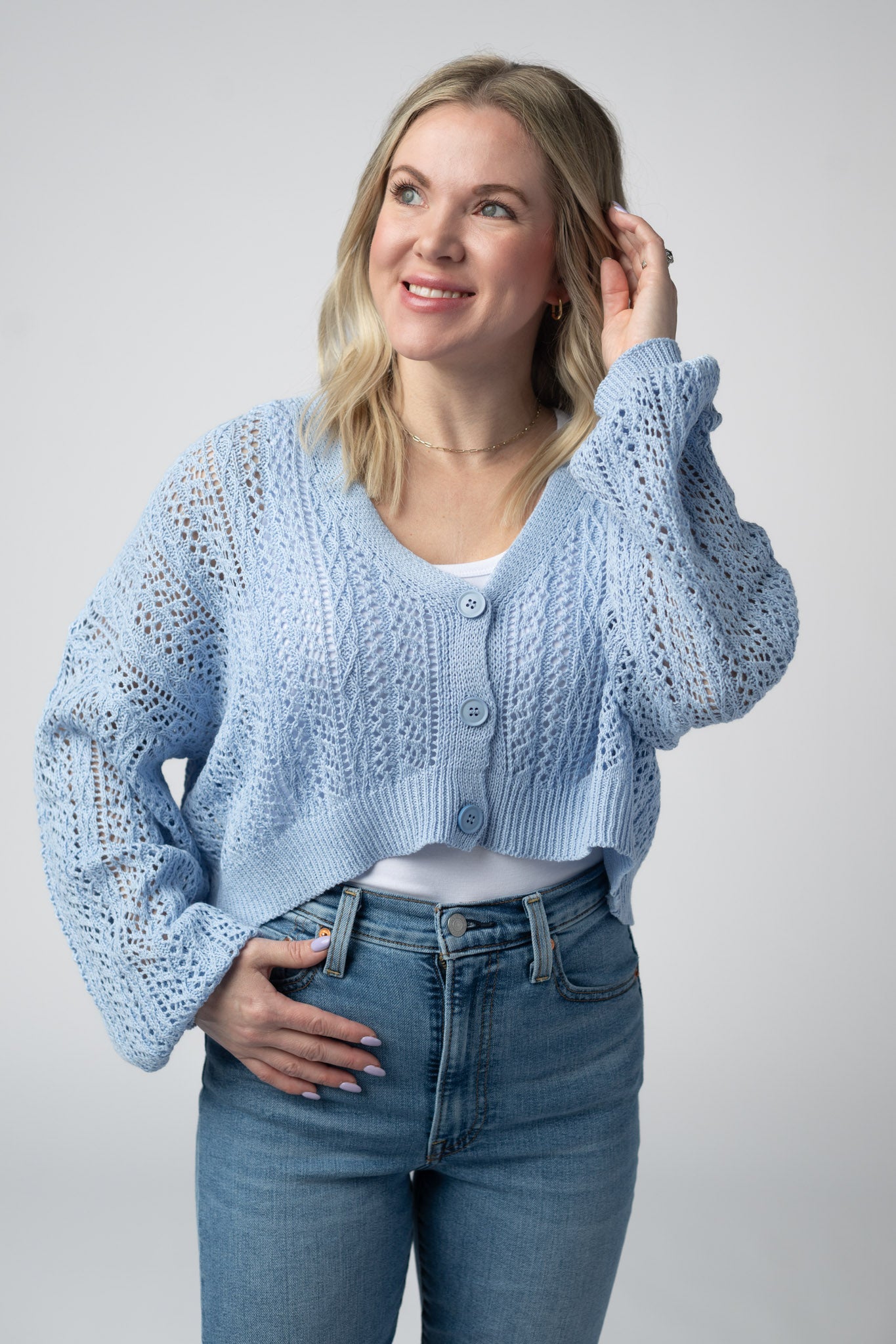 IN STOCK Callie Cropped Cardigan - Sky Blue