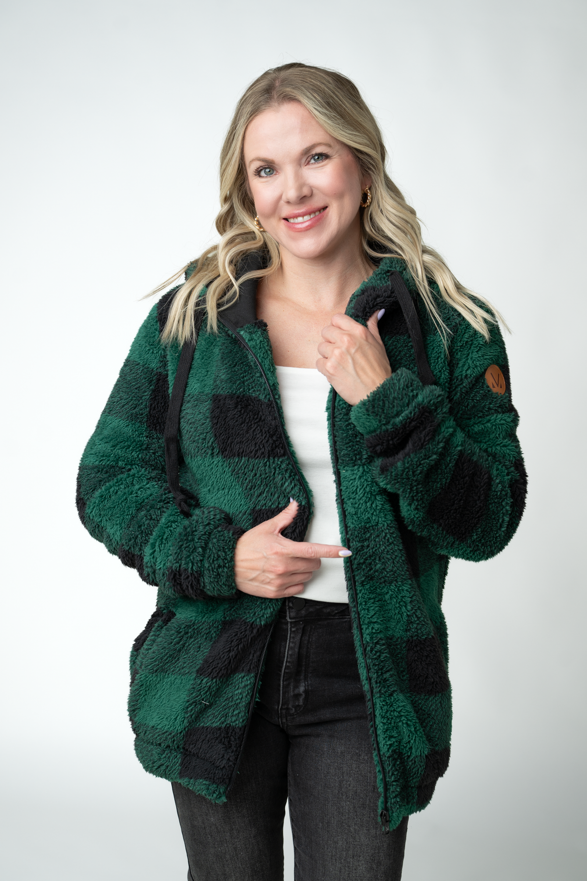 IN STOCK Sherpa Fullzip Hoodie - Evergreen Plaid