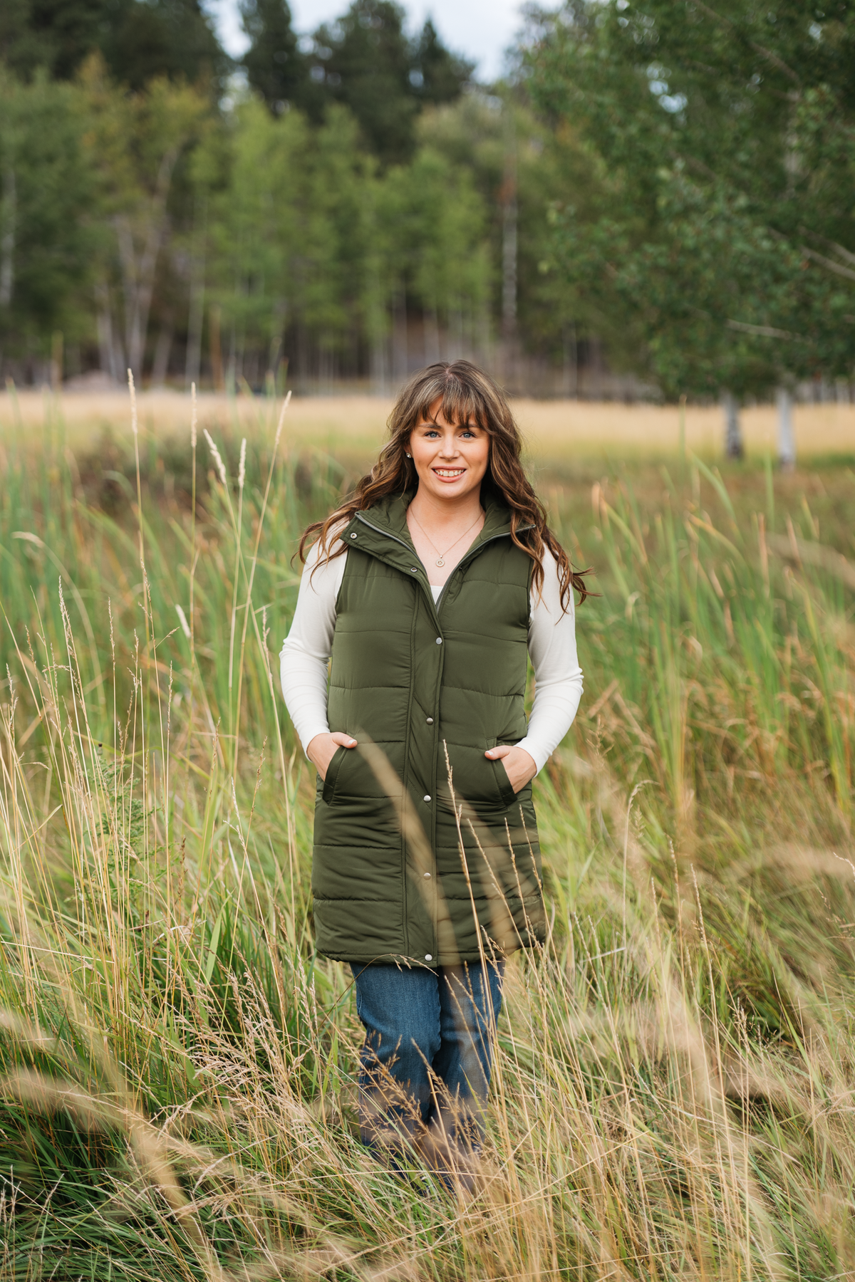 IN STOCK Harlow Long Vest - Dark Olive