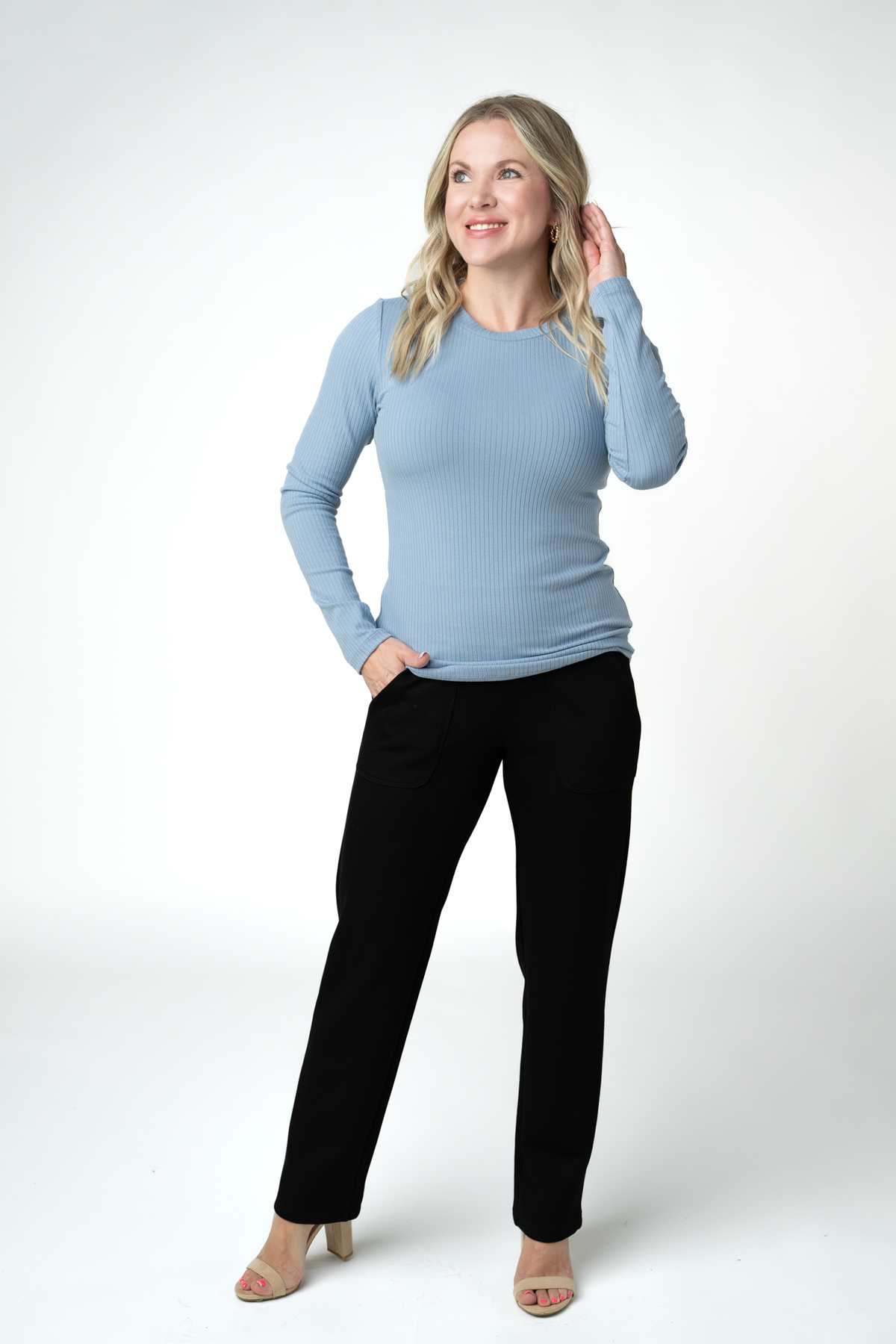 IN STOCK Reese Ribbed Long Sleeve Top - Dusty Blue