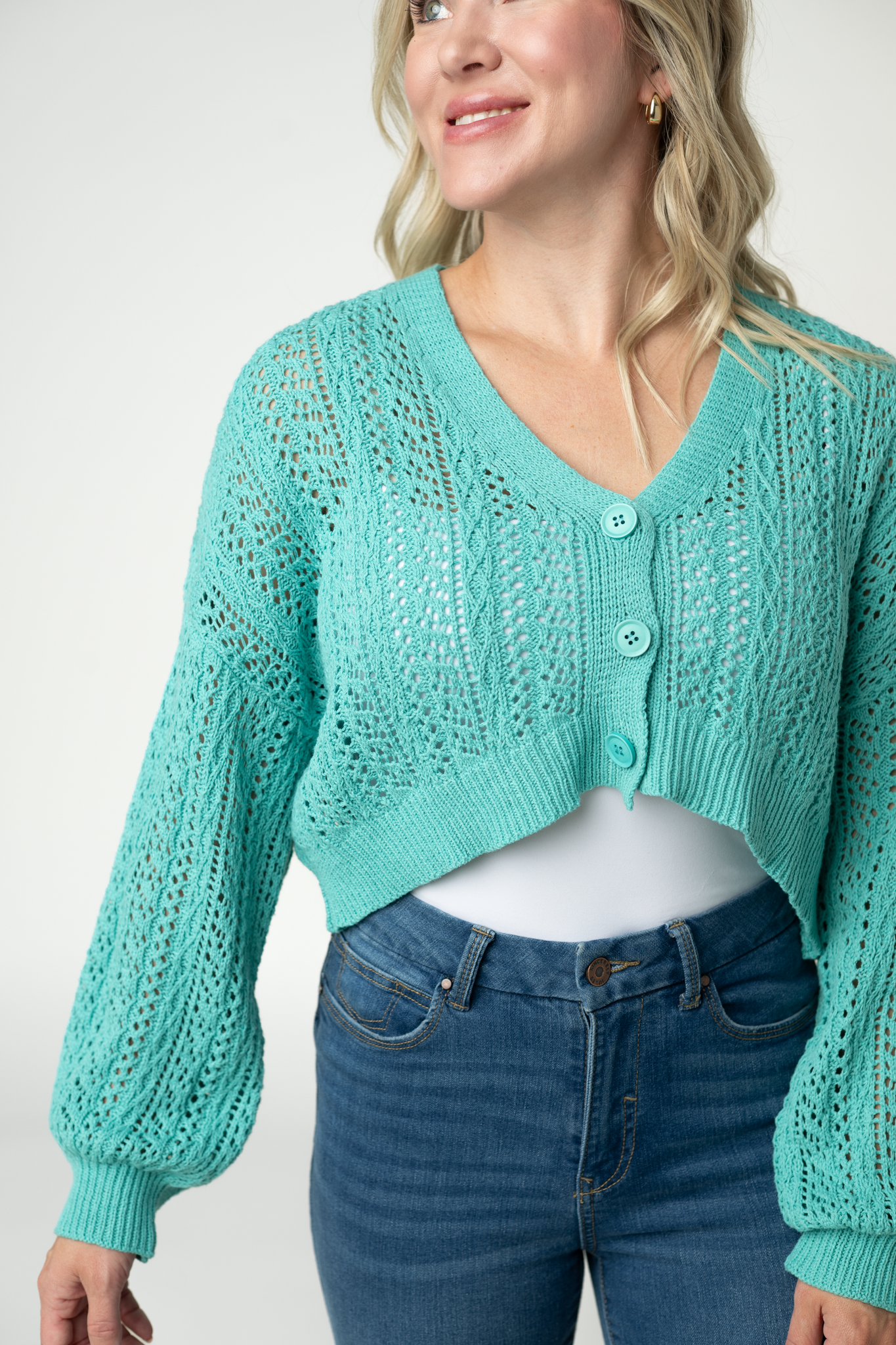 IN STOCK Callie Cropped Cardigan - Aqua