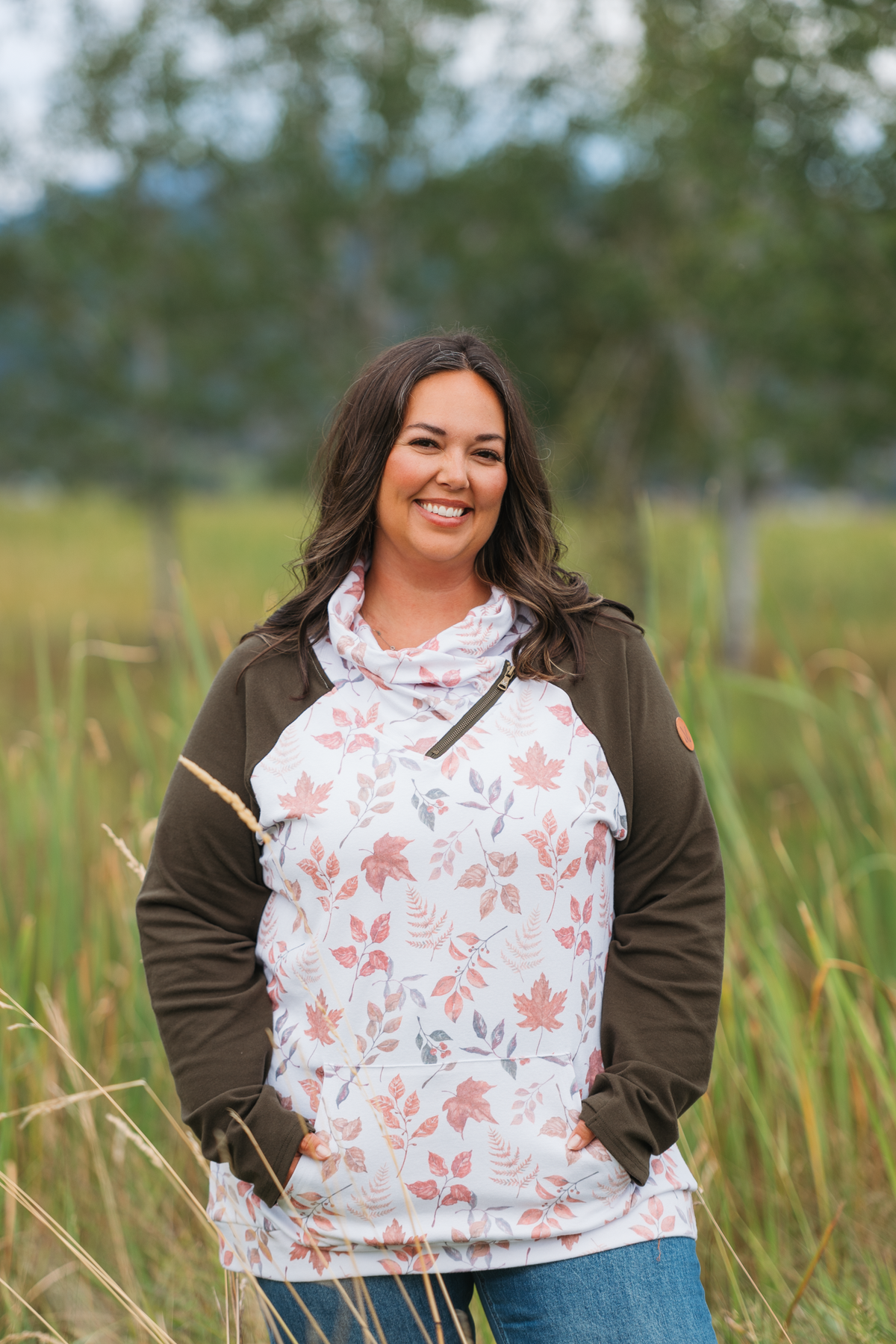 IN STOCK Classic Zoey ZipCowl Sweatshirt - Autumn Leaves and Olive