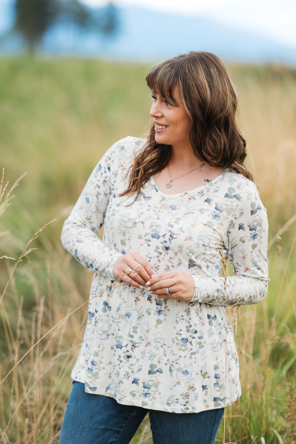 IN STOCK Long Sleeve Sarah Ruffle Top - Olive Meadow