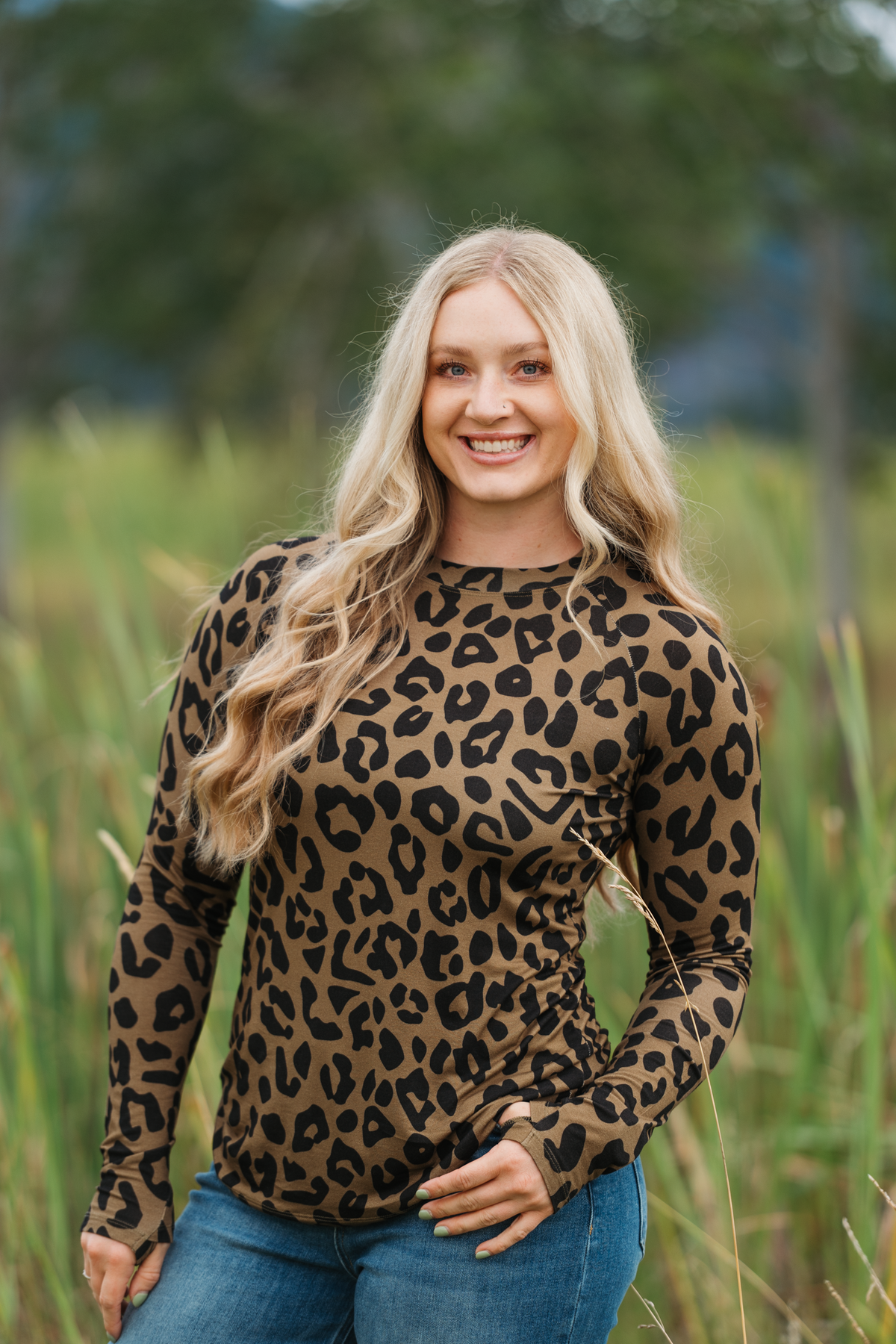 IN STOCK Blair Long Sleeve Top - Olive Animal Print