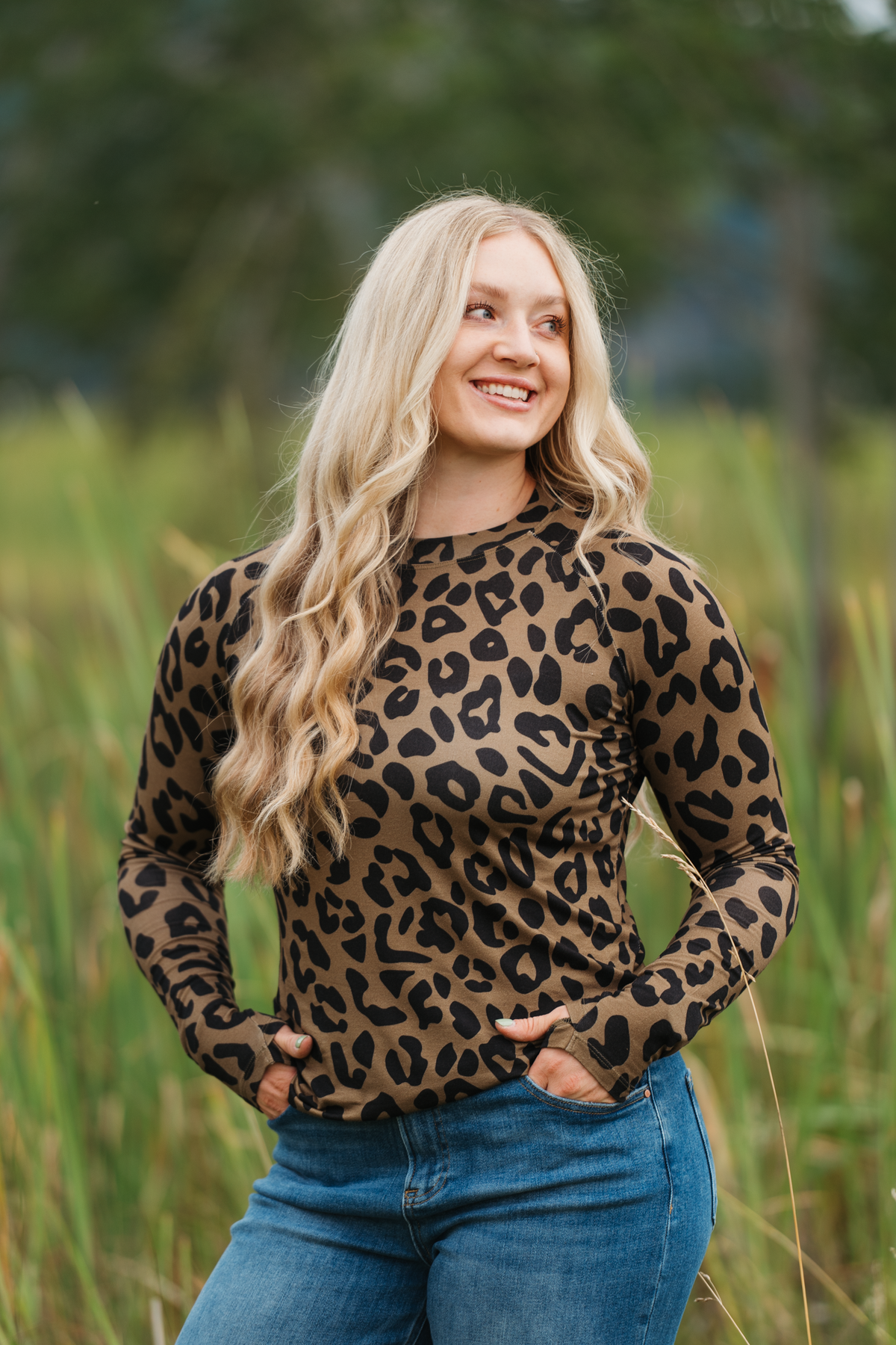 IN STOCK Blair Long Sleeve Top - Olive Animal Print