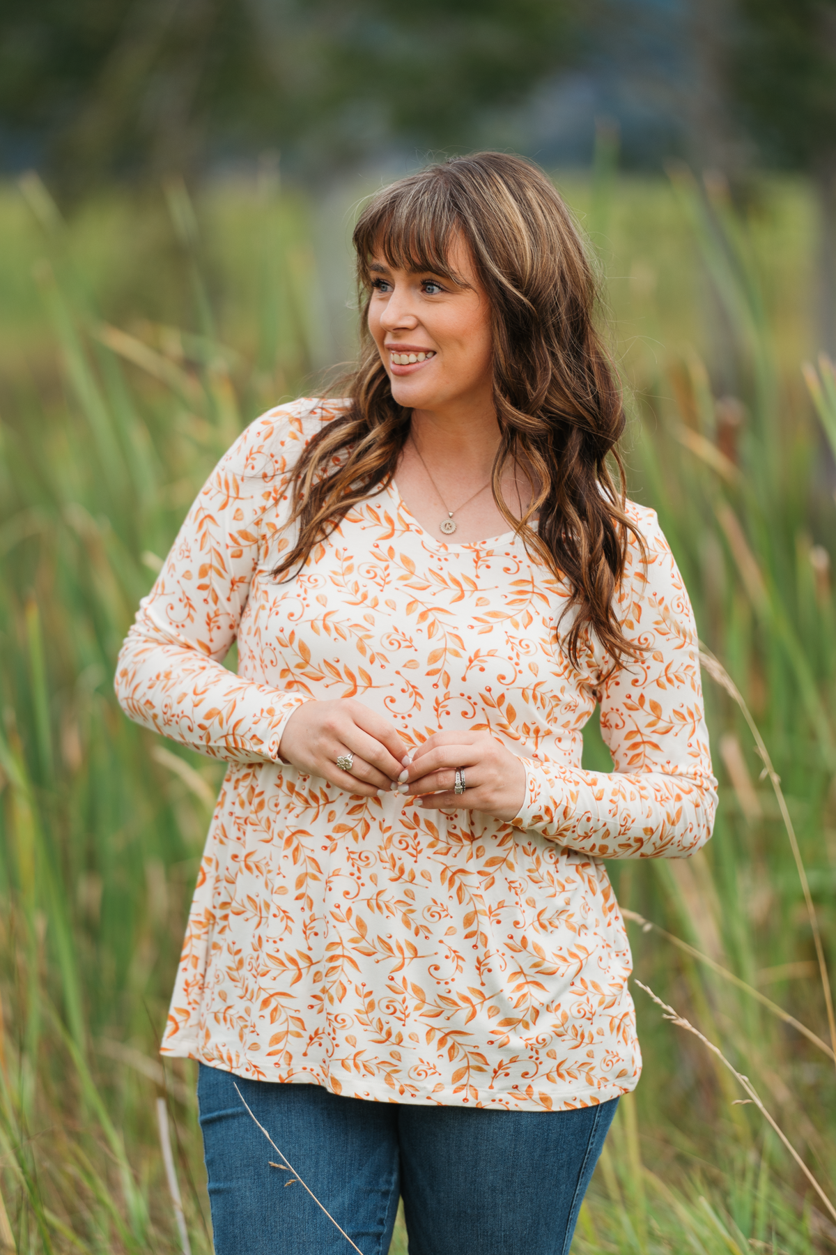IN STOCK Long Sleeve Sarah Ruffle Top - Autumn Vines