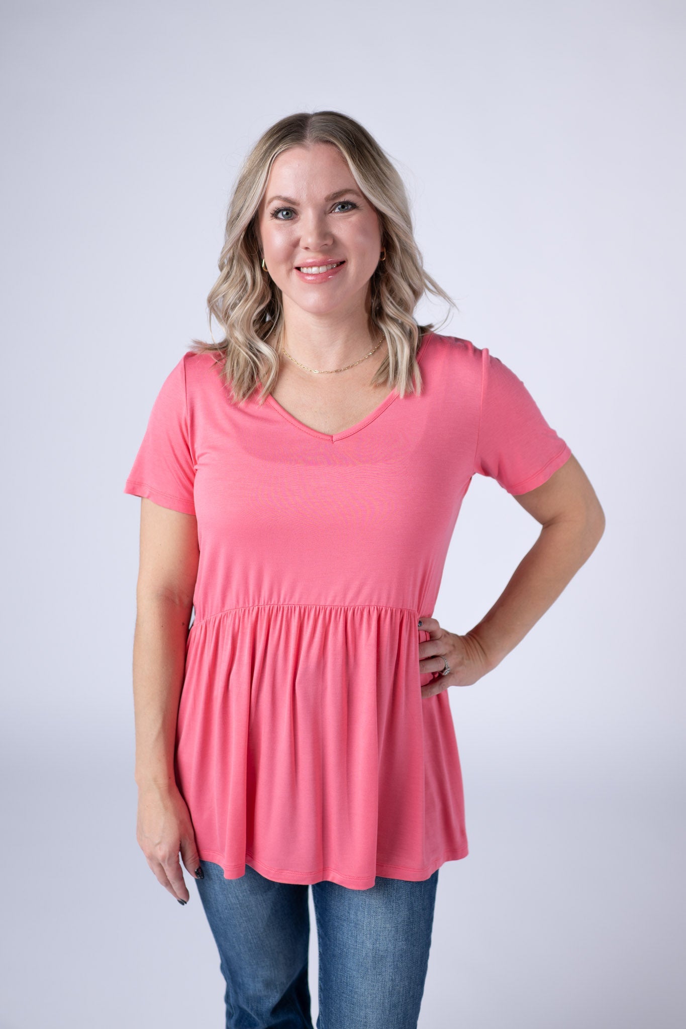 IN STOCK Sarah Ruffle Short Sleeve - Sun Kissed Coral