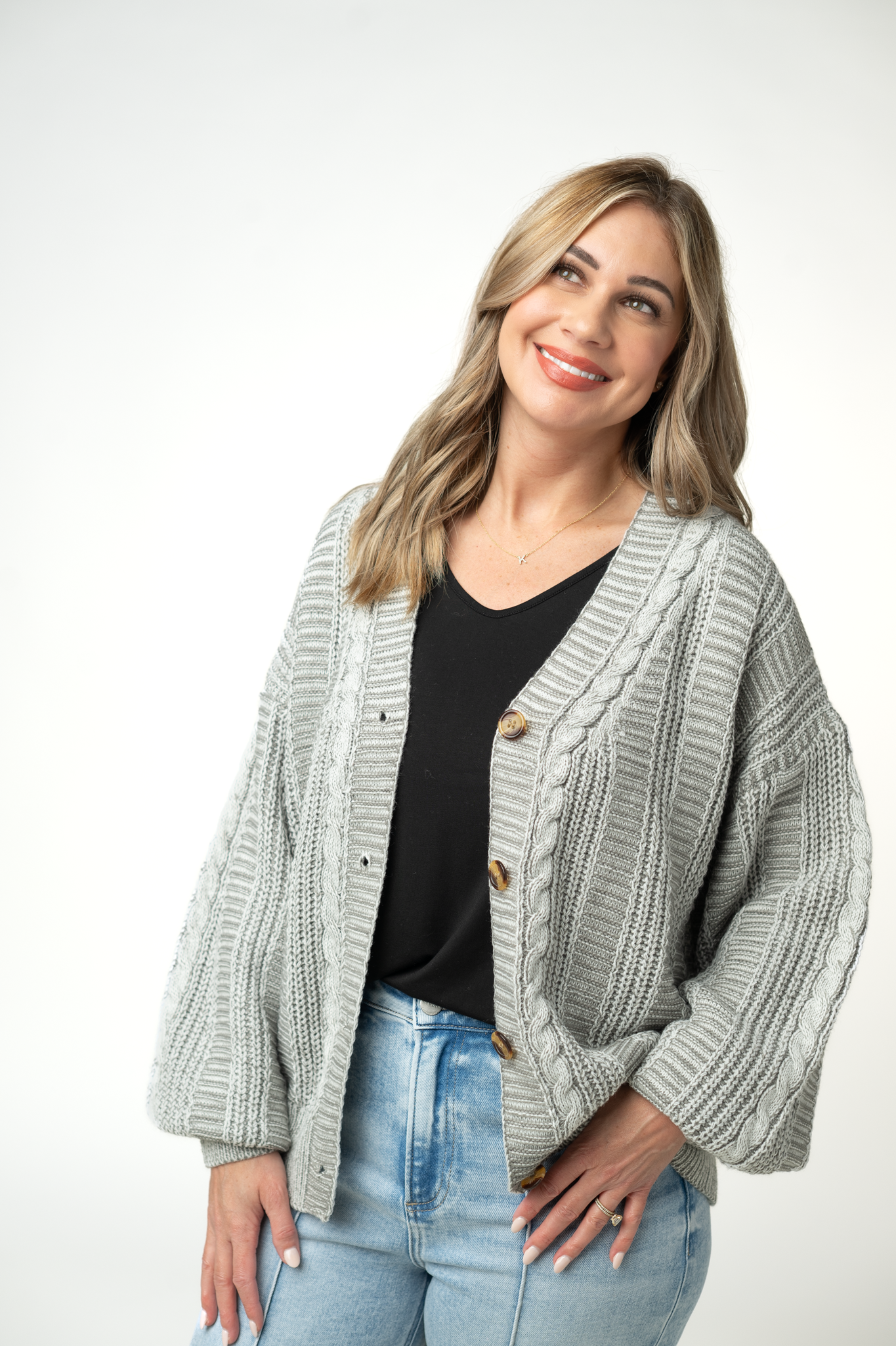 IN STOCK Cable Cardigan - Grey