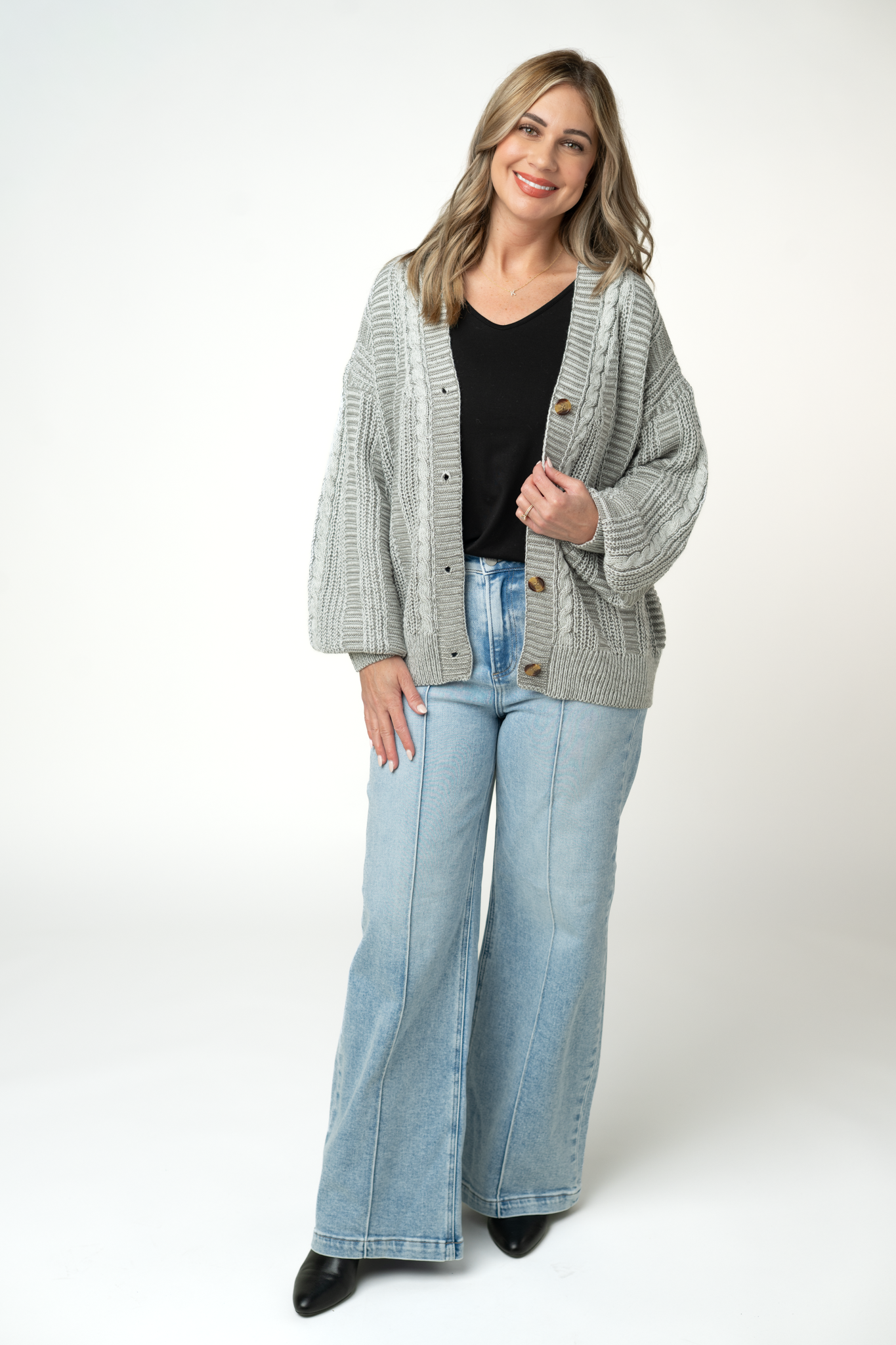 IN STOCK Cable Cardigan - Grey