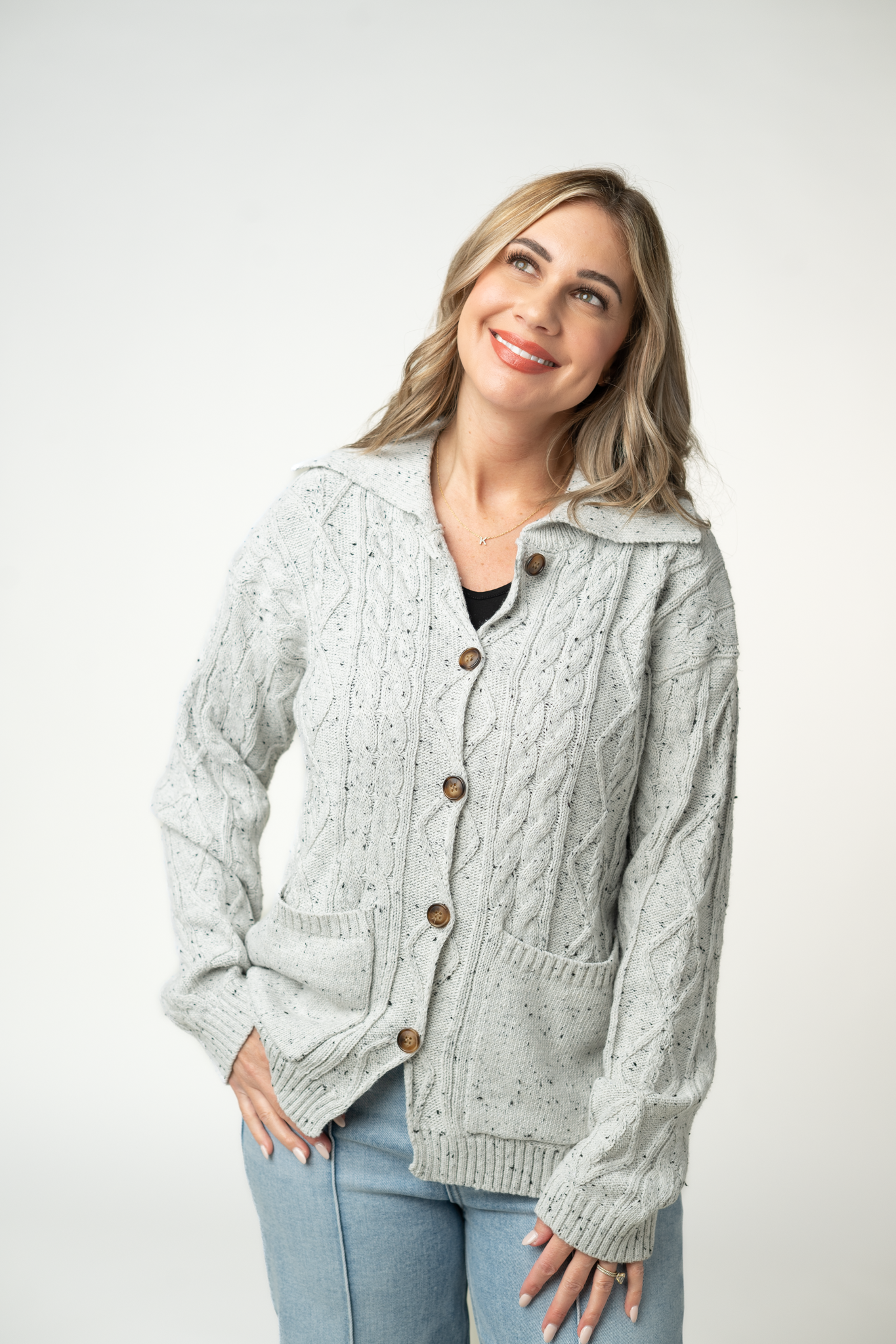 IN STOCK Confetti Dot Cable Cardigan Jacket - Grey