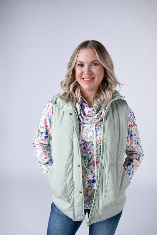 IN STOCK Remy Zip Up Vest - Sage