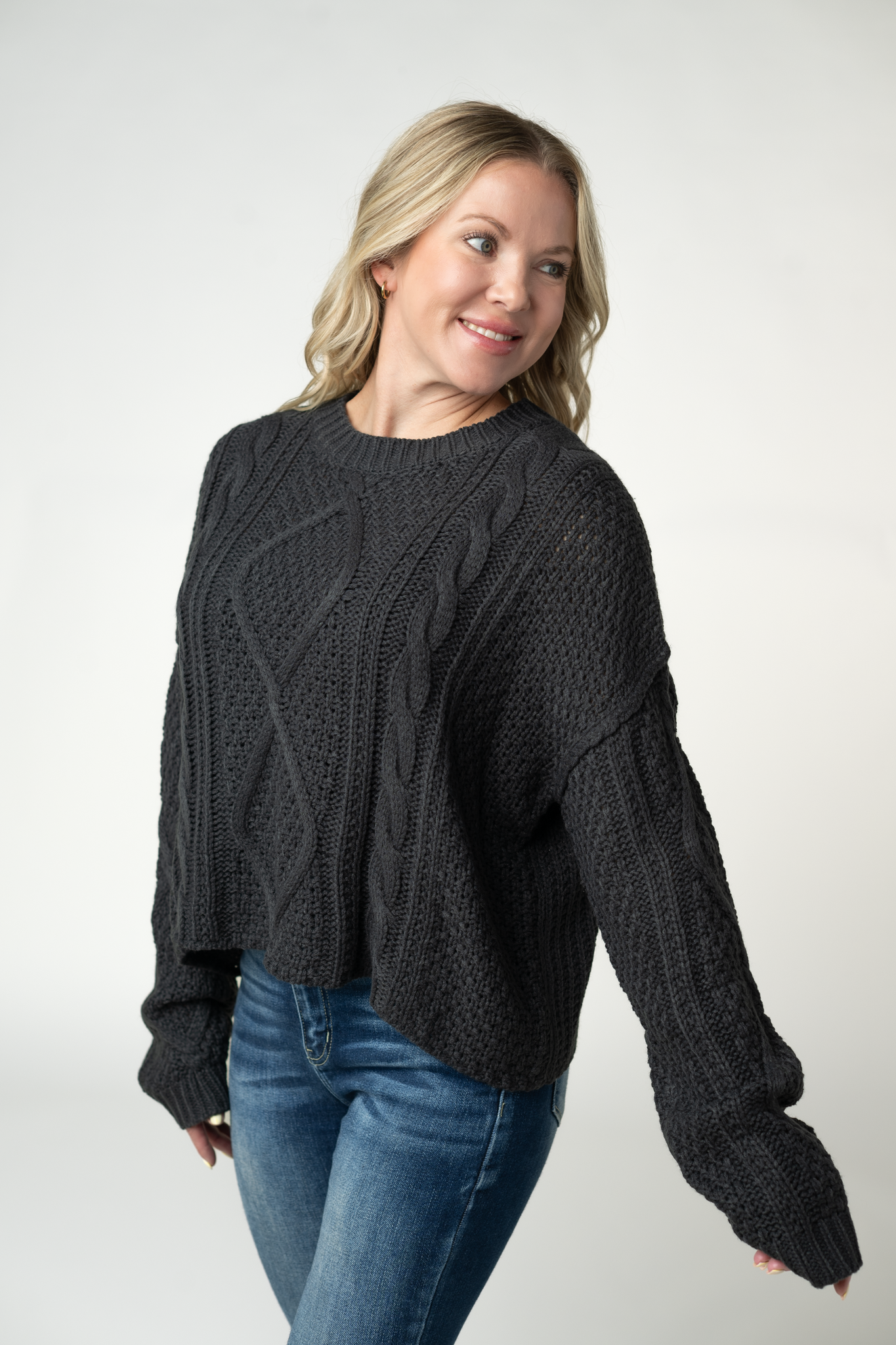 IN STOCK Cable Knit Sweater - Charcoal