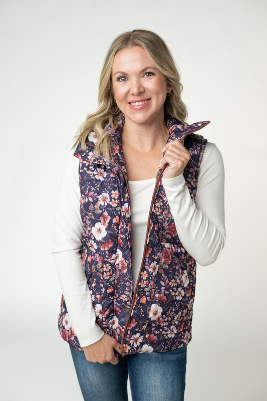 IN STOCK Remy Zip Up Vest - Blushwood Floral
