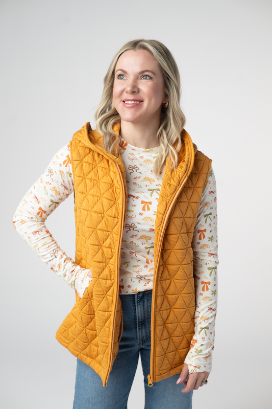 IN STOCK Heather Geometric Hooded Vest - Mustard