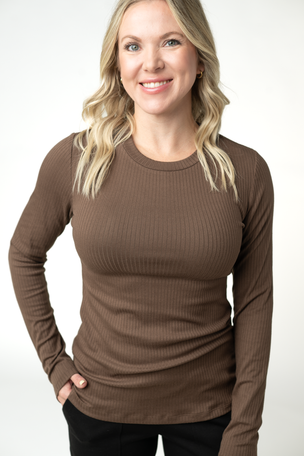 IN STOCK Reese Ribbed Long Sleeve Top - Brown
