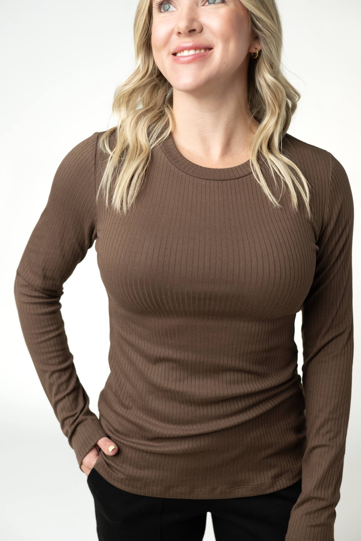 IN STOCK Reese Ribbed Long Sleeve Top - Brown