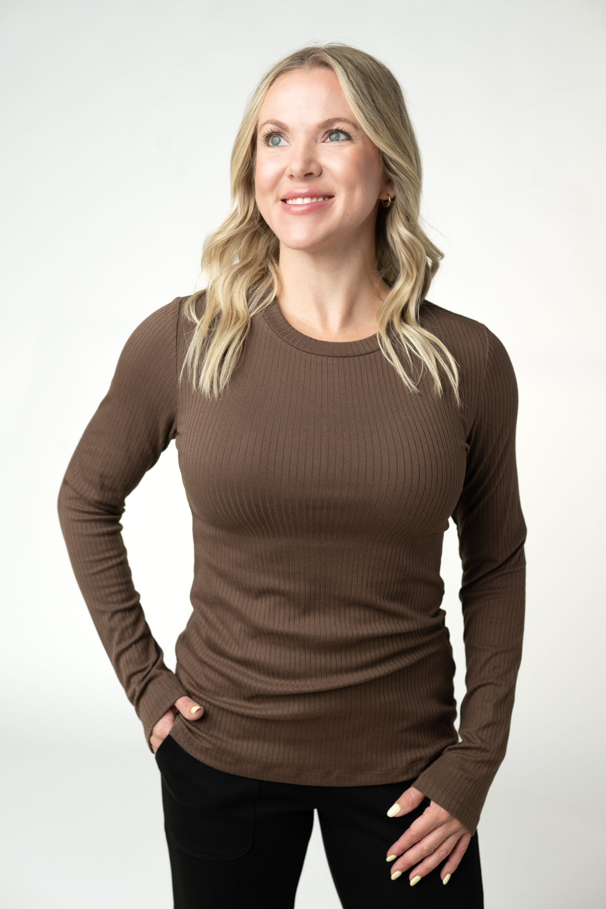 IN STOCK Reese Ribbed Long Sleeve Top - Brown