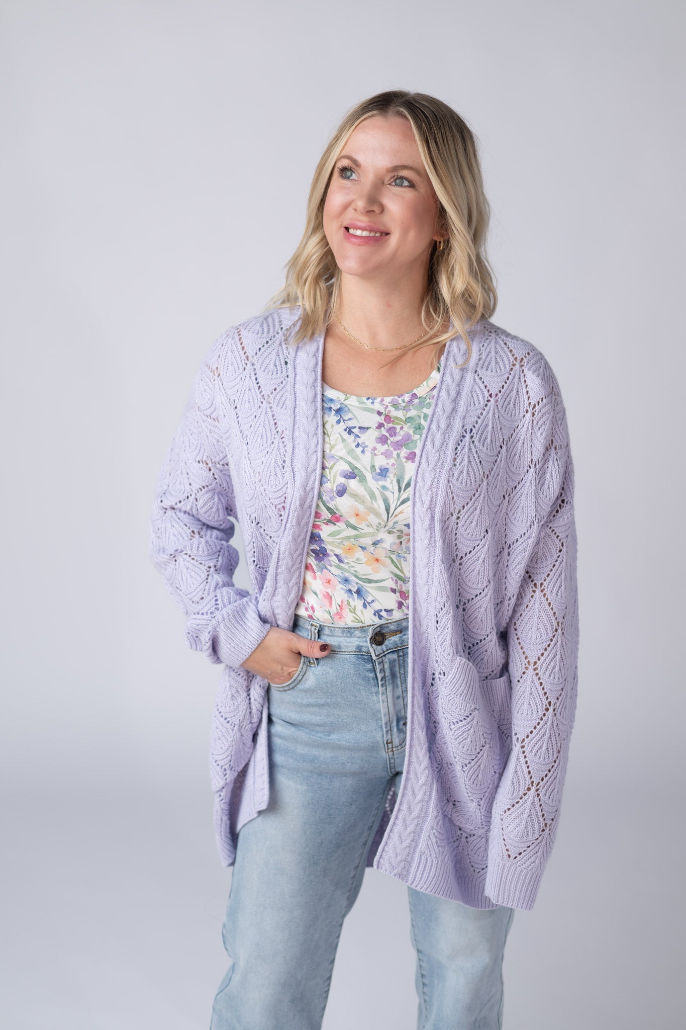 IN STOCK Open Knit Cardigan - Lavender